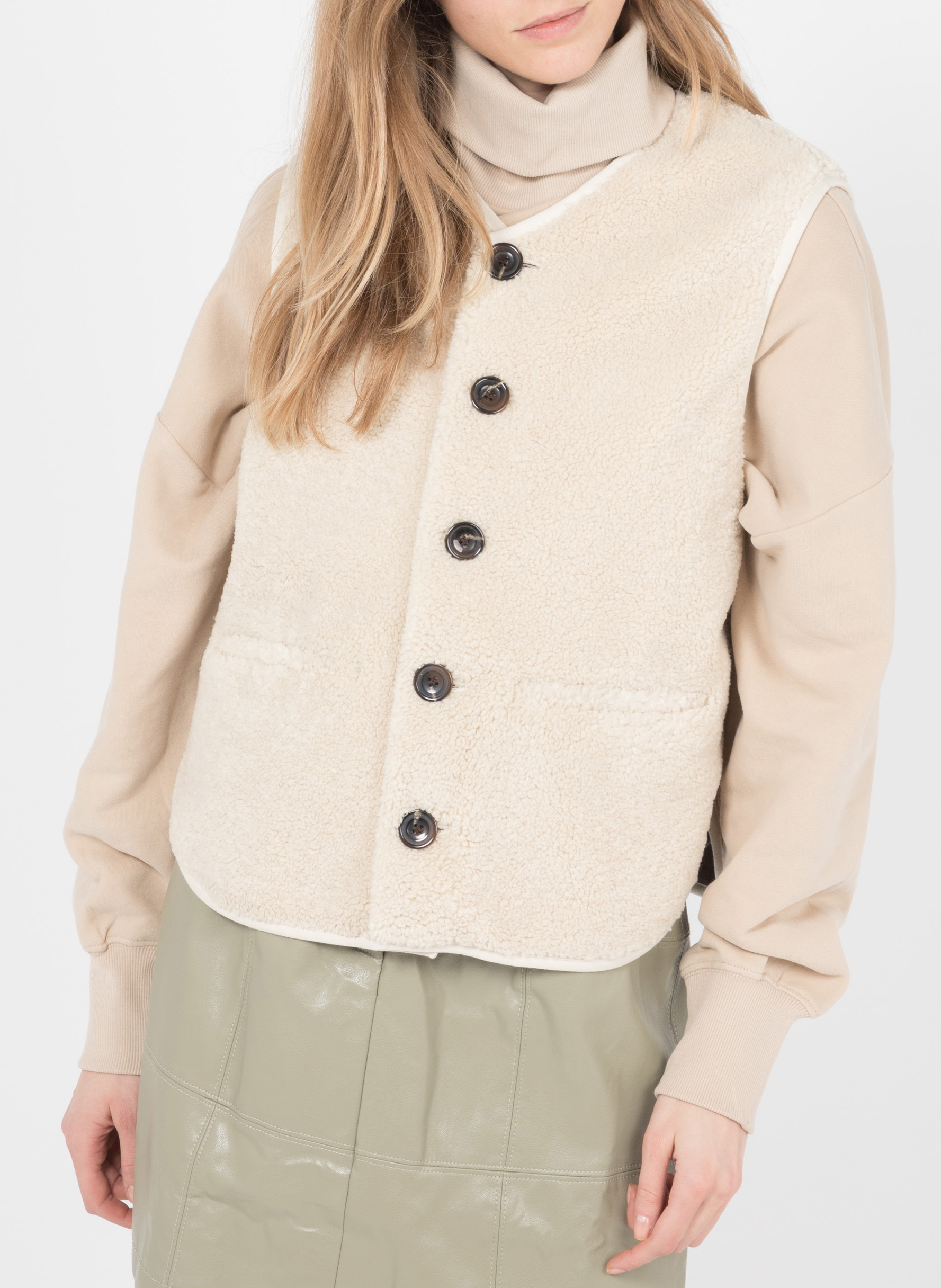 Gilet sans manches aspect mouton fusil SOEUR Beige