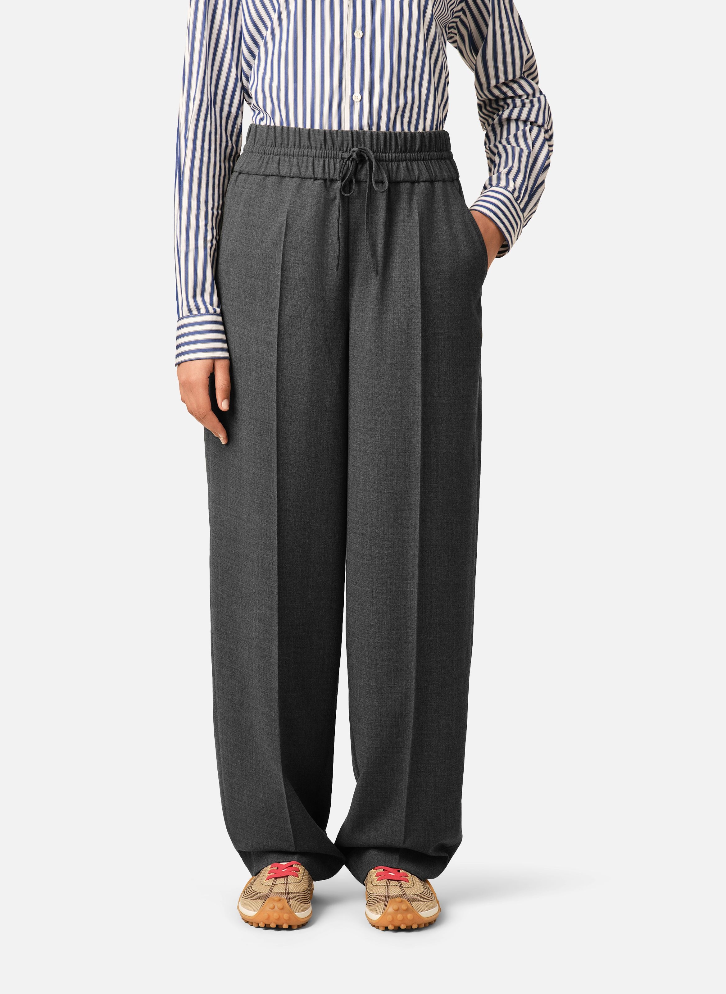 Pantalon unisexe en laine taille élastiquée AMI PARIS Gris