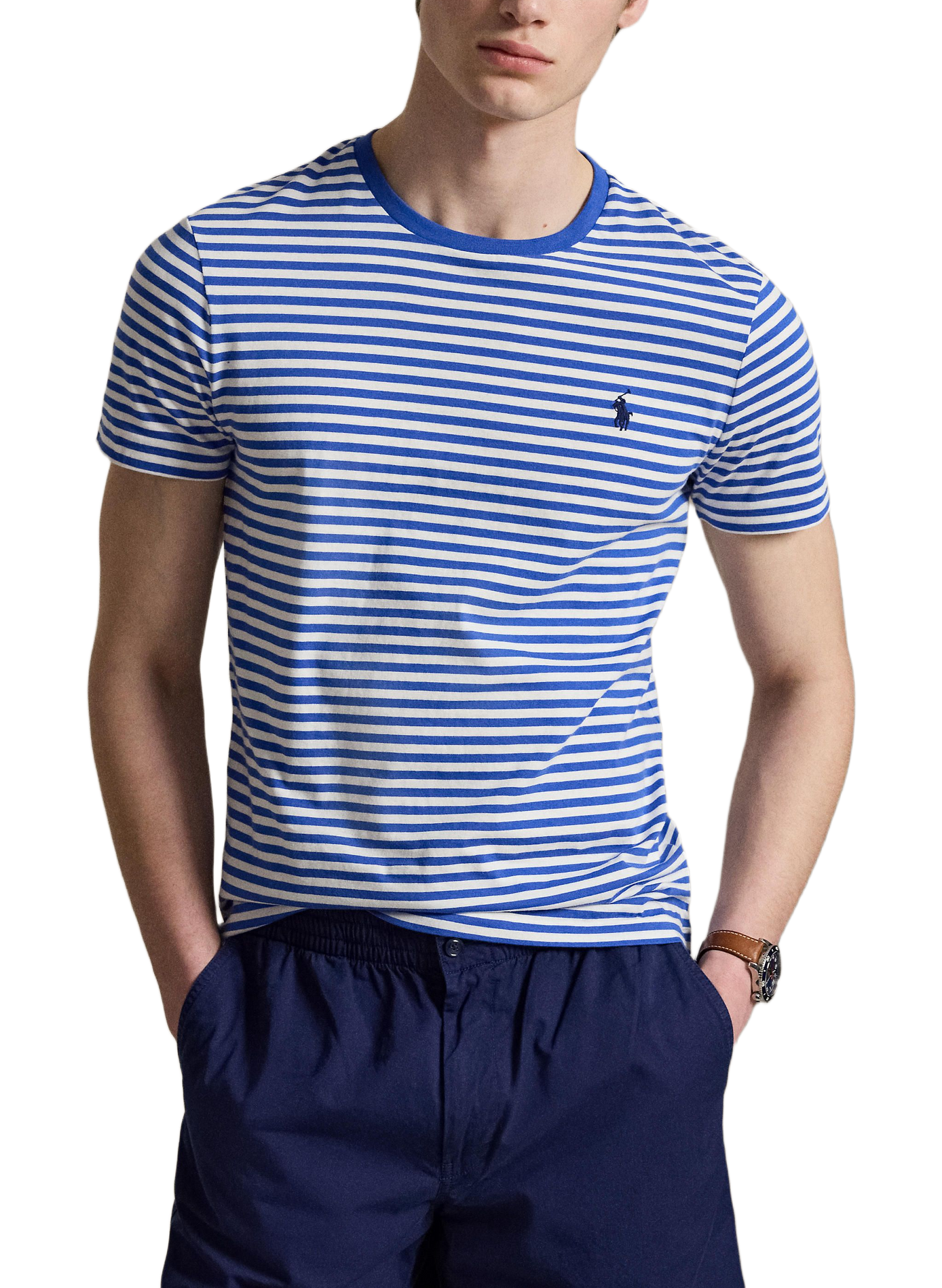 Tee-shirt droit col rond en coton rayé POLO RALPH LAUREN Bleu