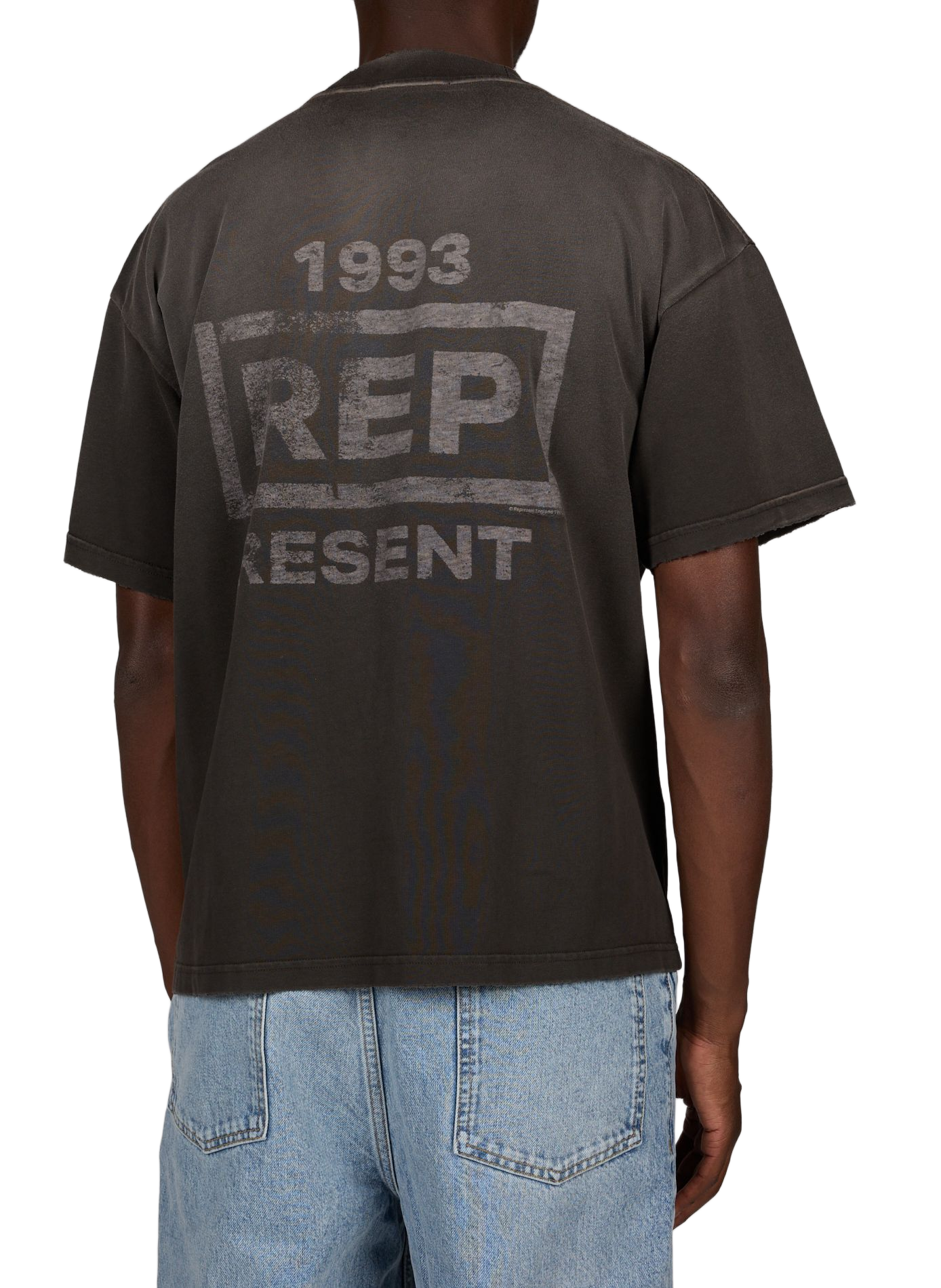 Bedrucktes T-Shirt mit Rundhalsausschnitt aus Baumwolle REPRESENT Grau