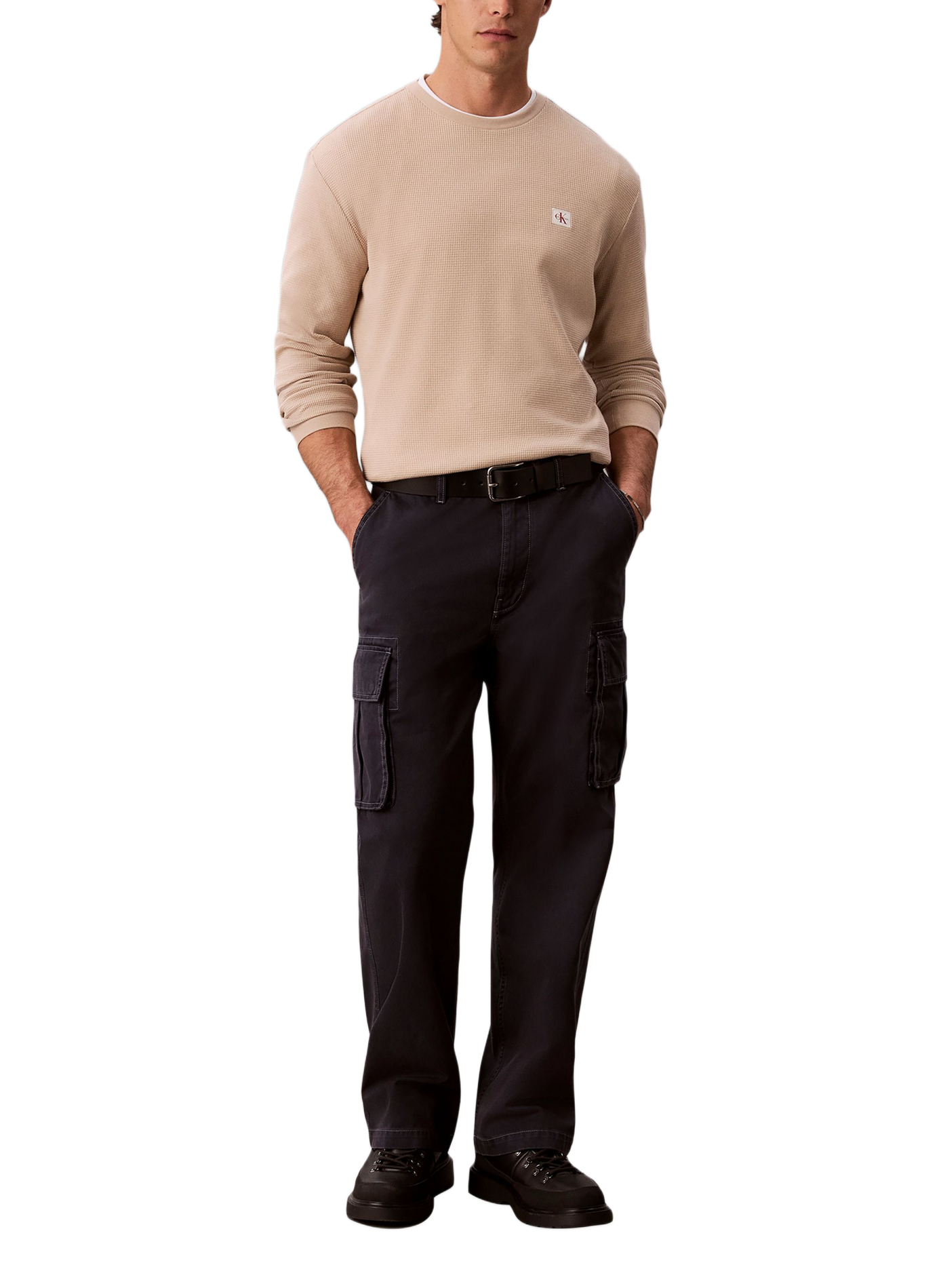 Tee-shirt col rond en coton mélangé CALVIN KLEIN Beige
