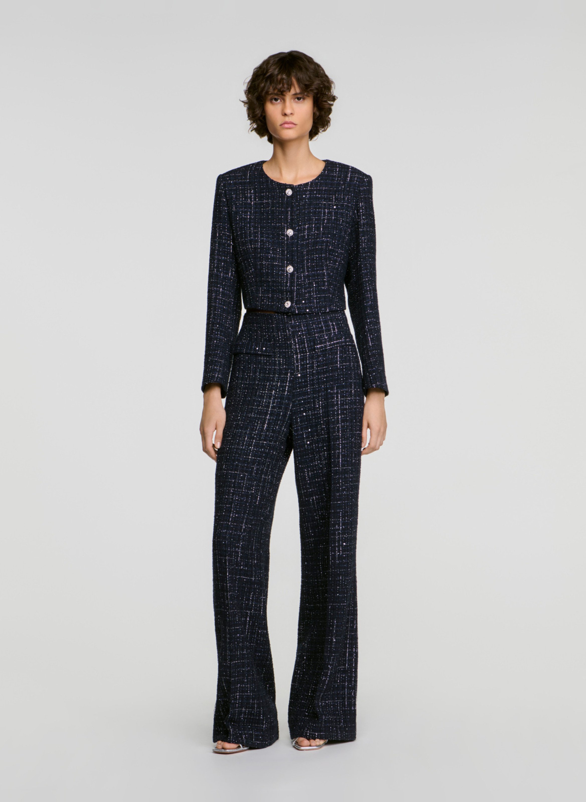 Pantalon patte d'eph en tweed SANDRO Bleu