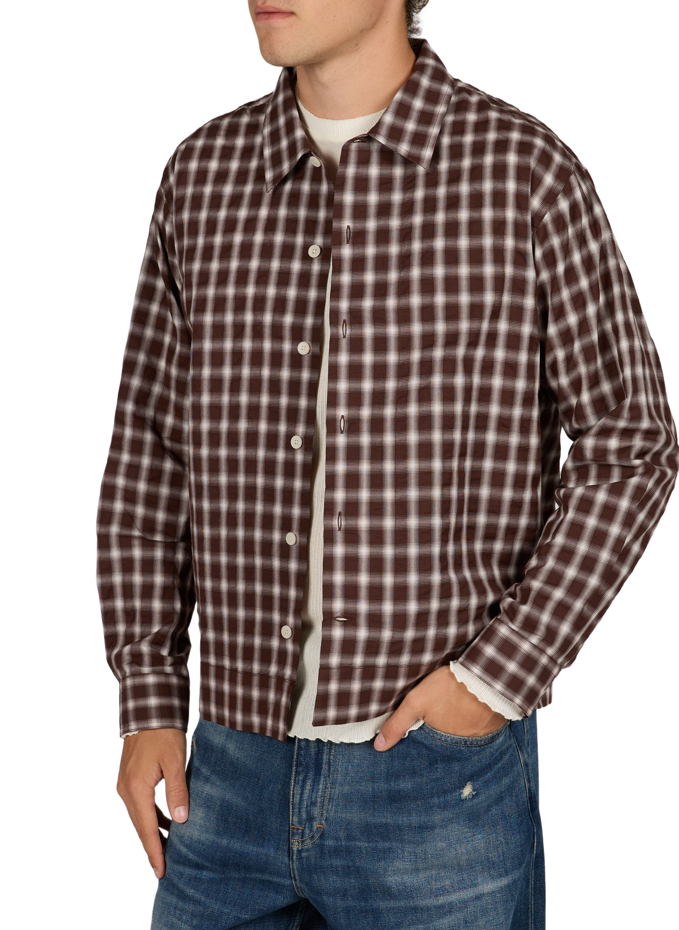 Geruite Reed-overhemd van katoen en wol NN.07 Bruin