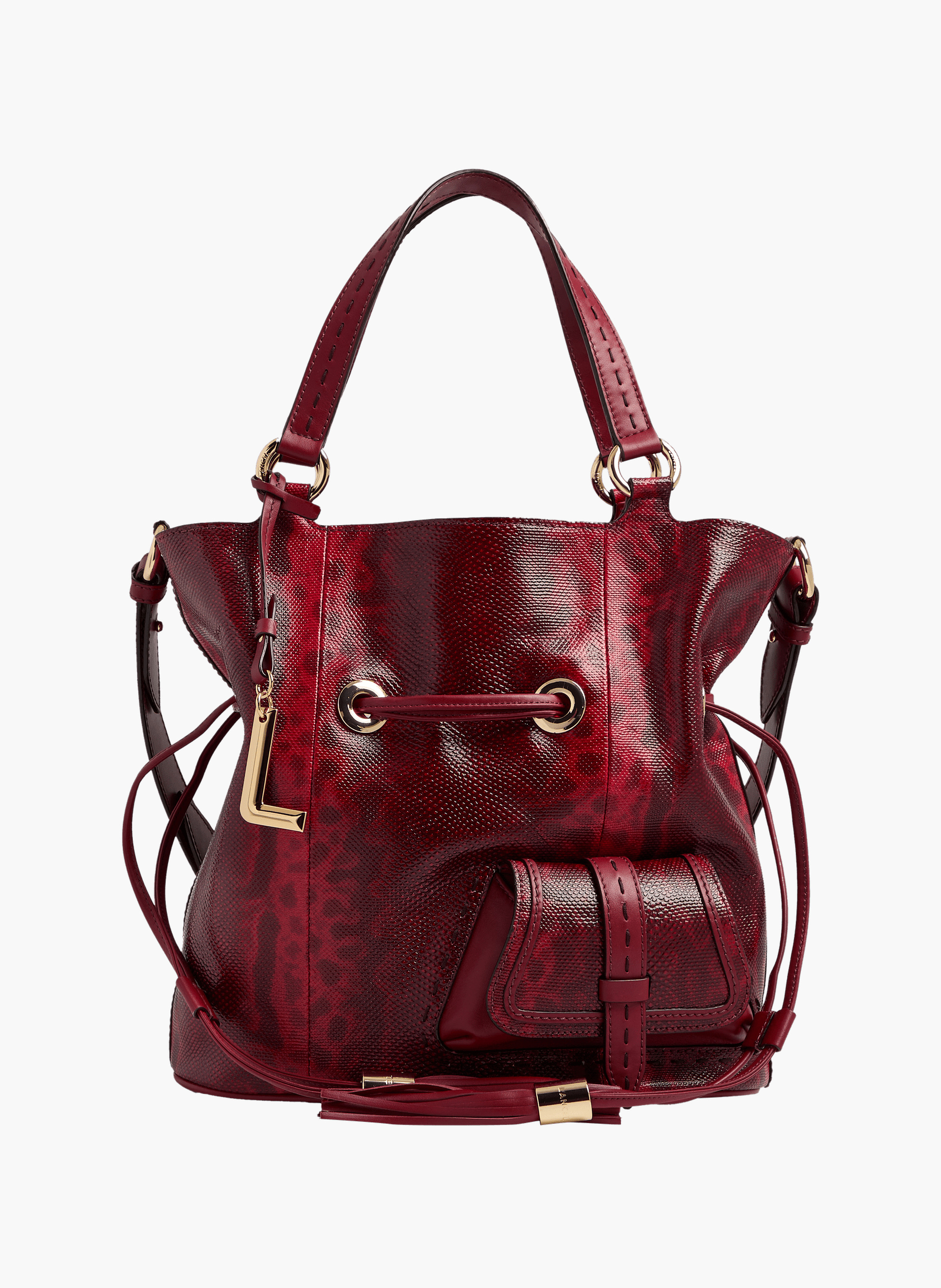 Sac seau premier flirt de lancel en animation 150y karung : karung & cuir de vachette lisse LANCEL Rouge