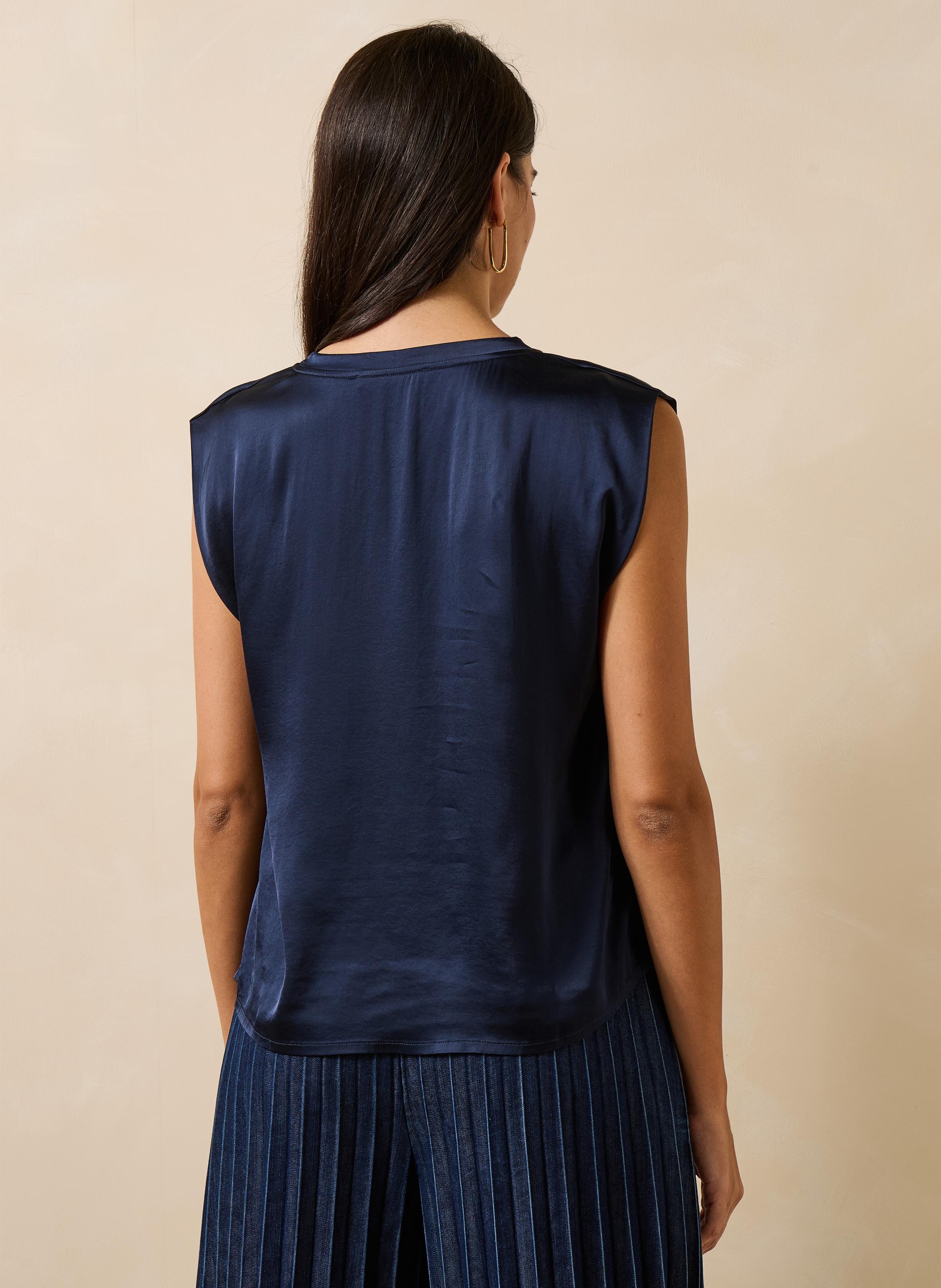 Effen satijnen mouwloze top LA FEE MARABOUTEE Blauw