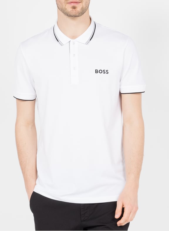 Polo en coton mélangé Blanc by BOSS BOSS Polo en coton mélangé Blanc