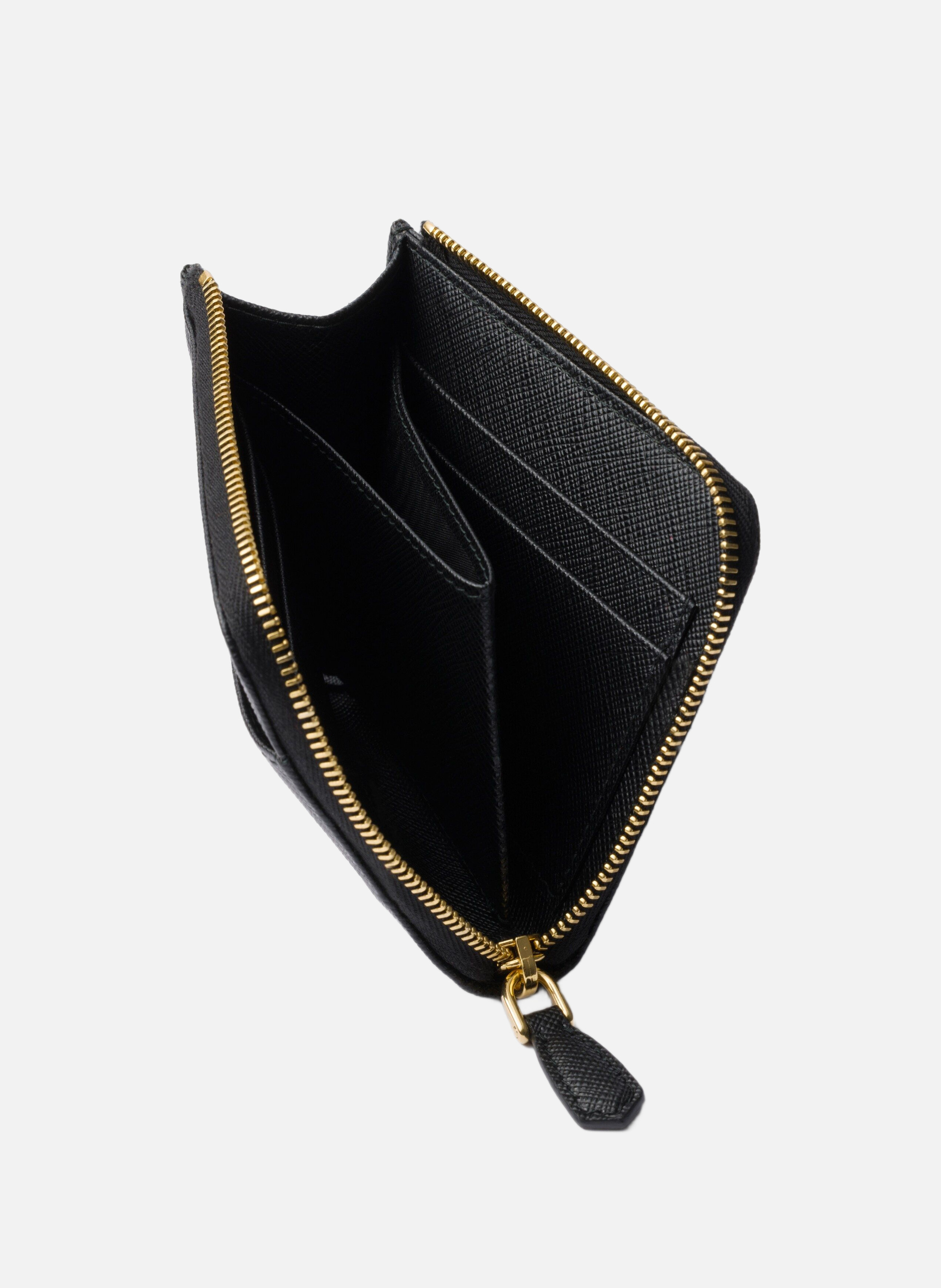 Petit portefeuille zippé en cuir saffiano PRADA Noir