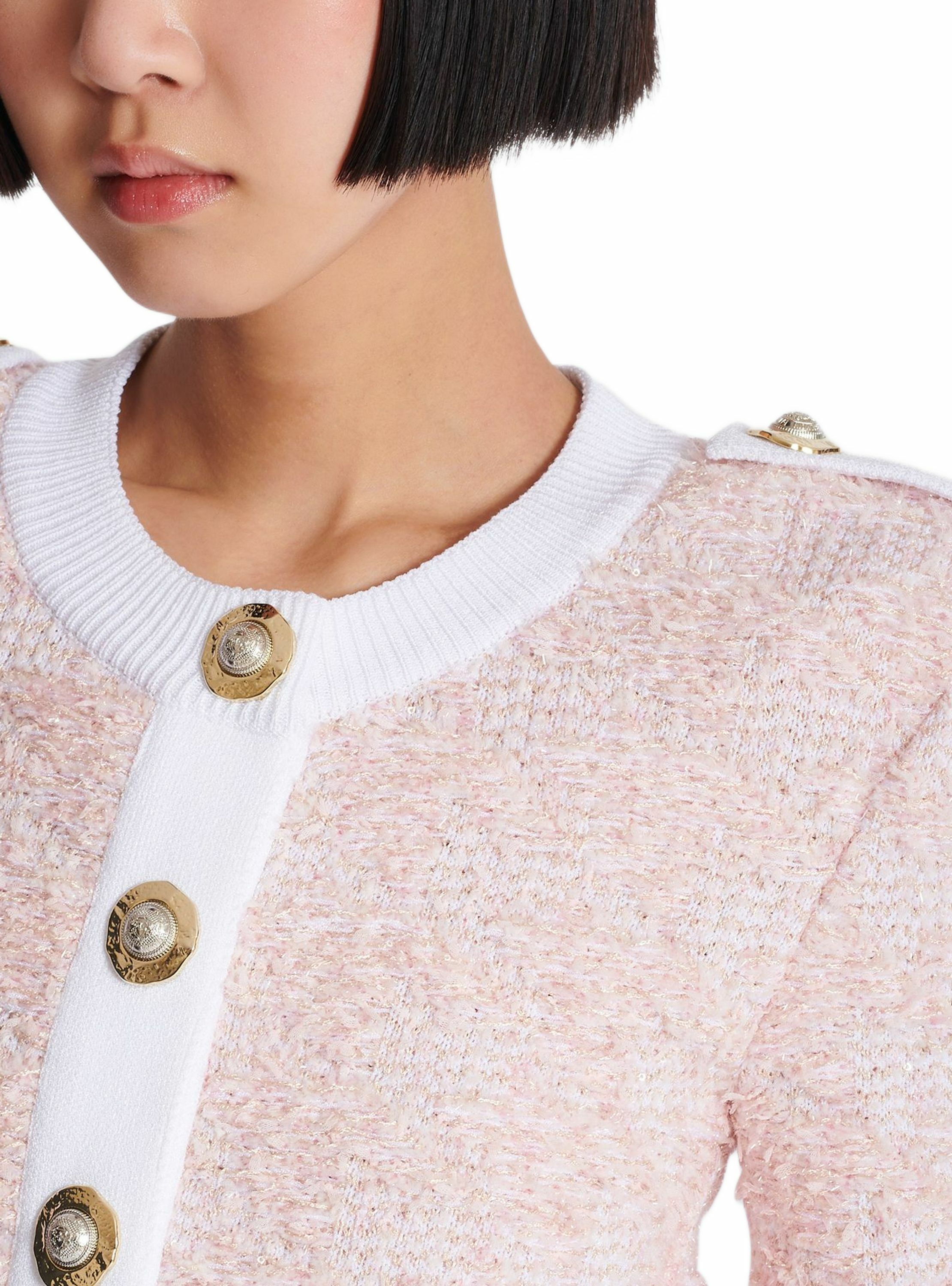 Cardigan à manches courtes en maille BALMAIN Rose