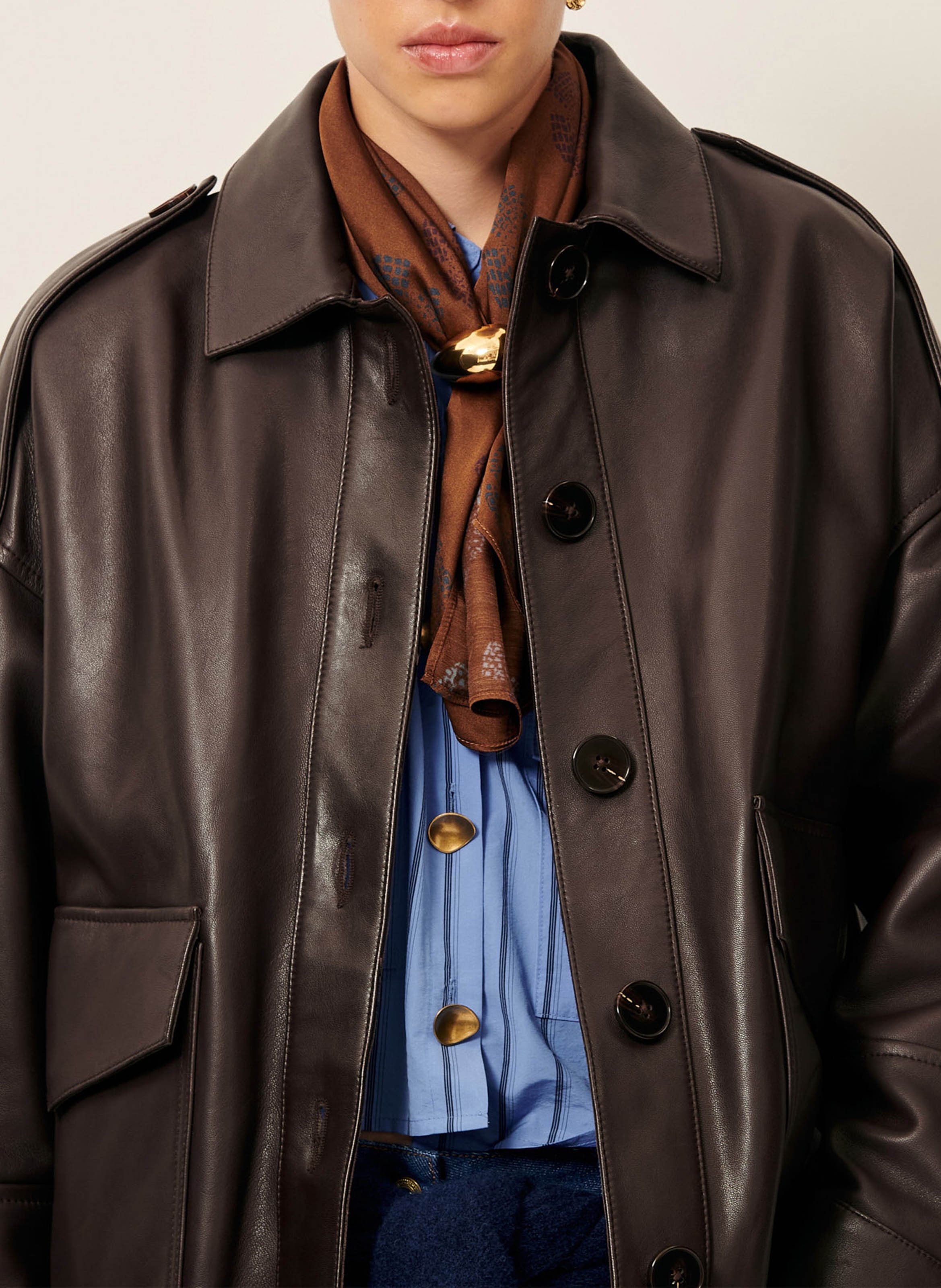 Veste ample boutonnée en cuir harriboyd Marron