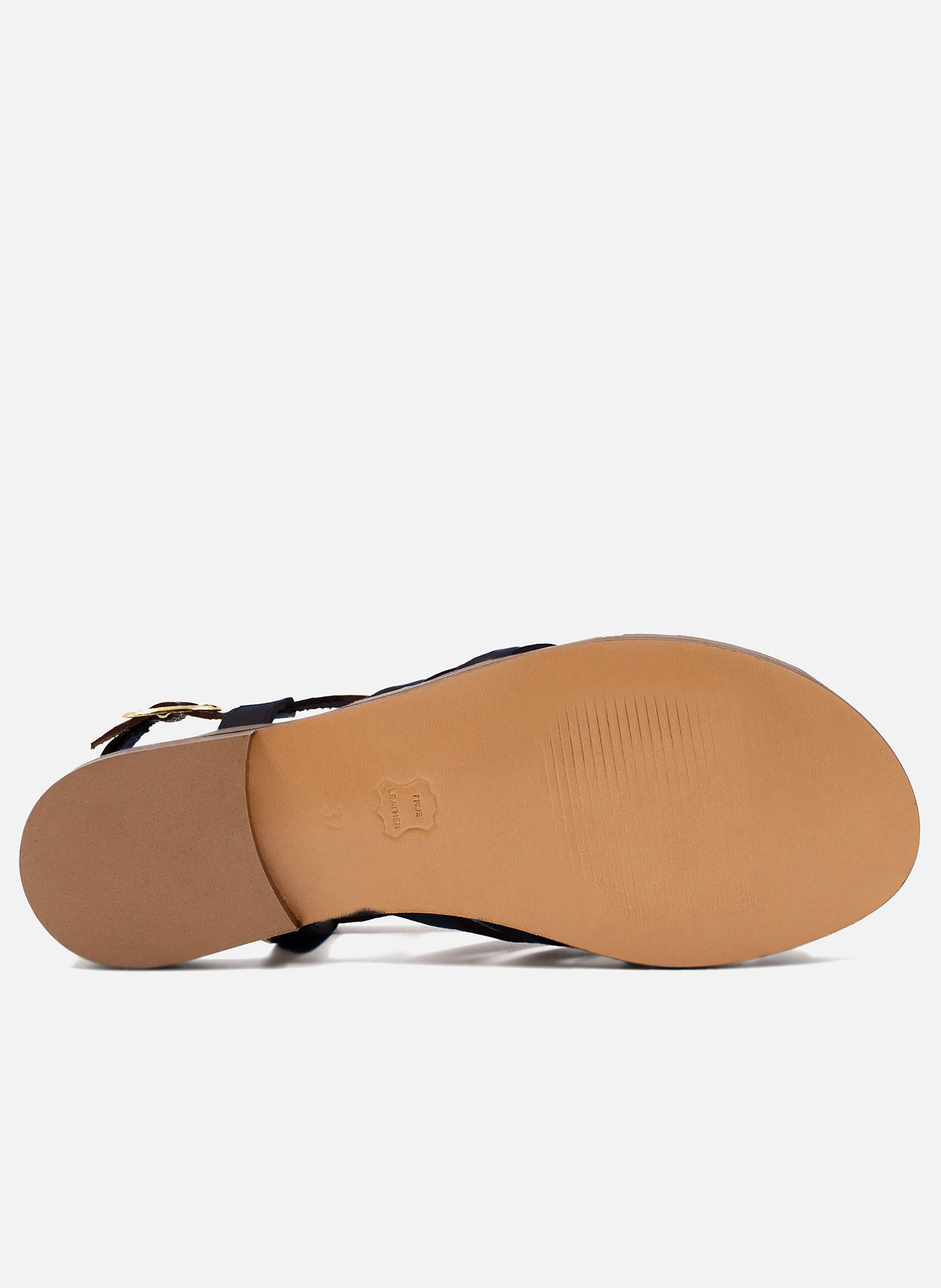 Sandales plates anneau cuir lisse JULES & JENN Noir