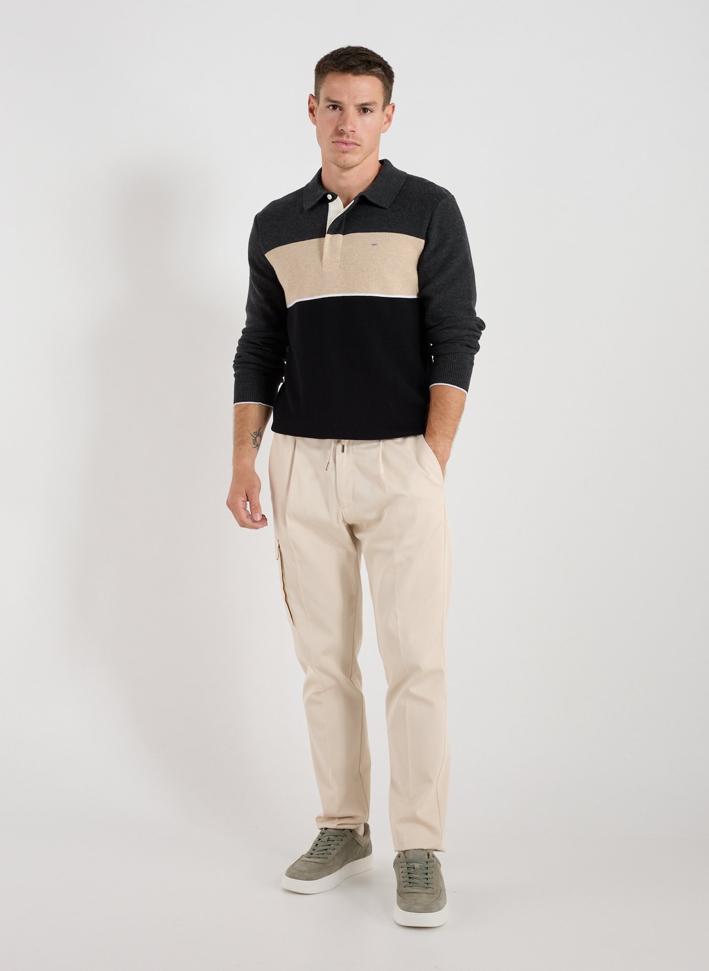 Pull col polo en laine et coton EDEN PARK Gris