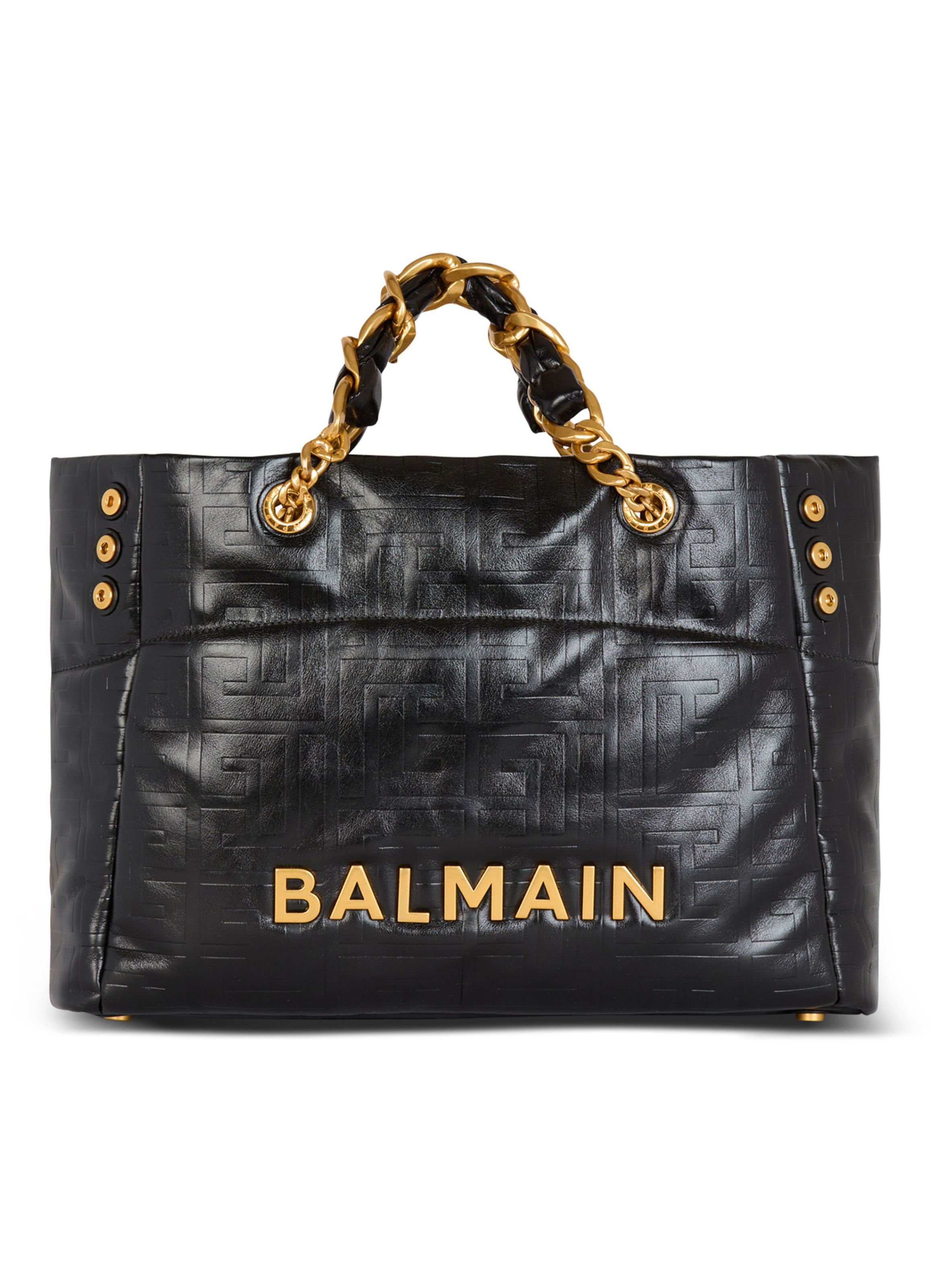 Sac cabas 1945 soft en cuir craquelé BALMAIN Noir