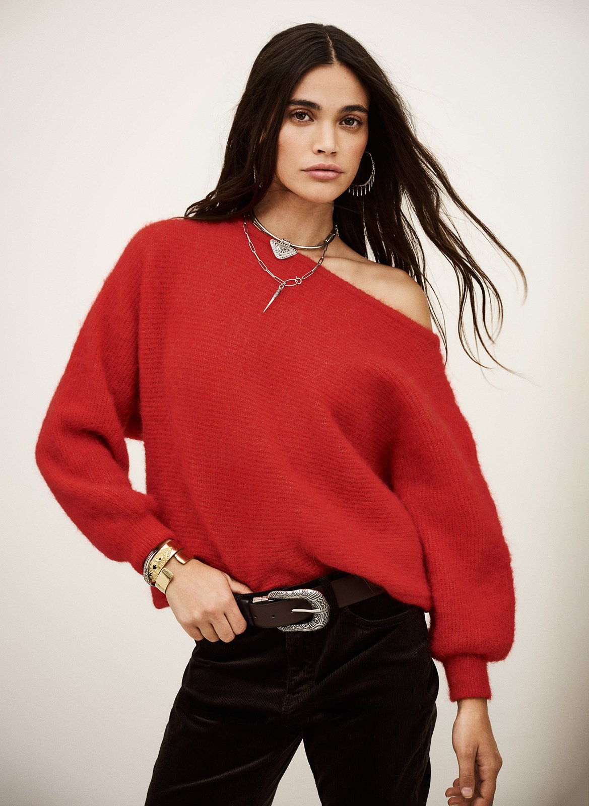 Pull col bateau asymétrique en laine mélangée suela BA&SH Rouge