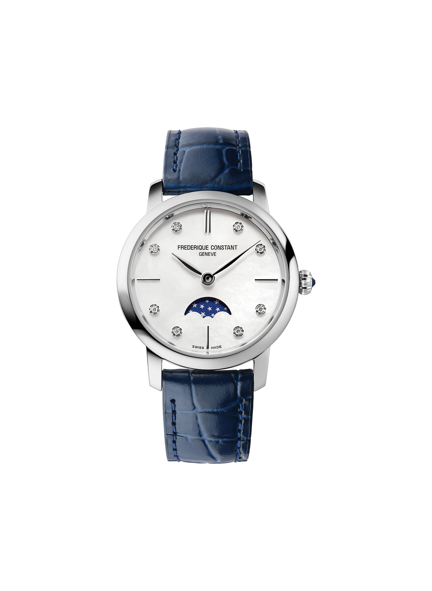 Montre quartz Slimline Ladies Moonphase bracelet en cuir FREDERIQUE CONSTANT Noir