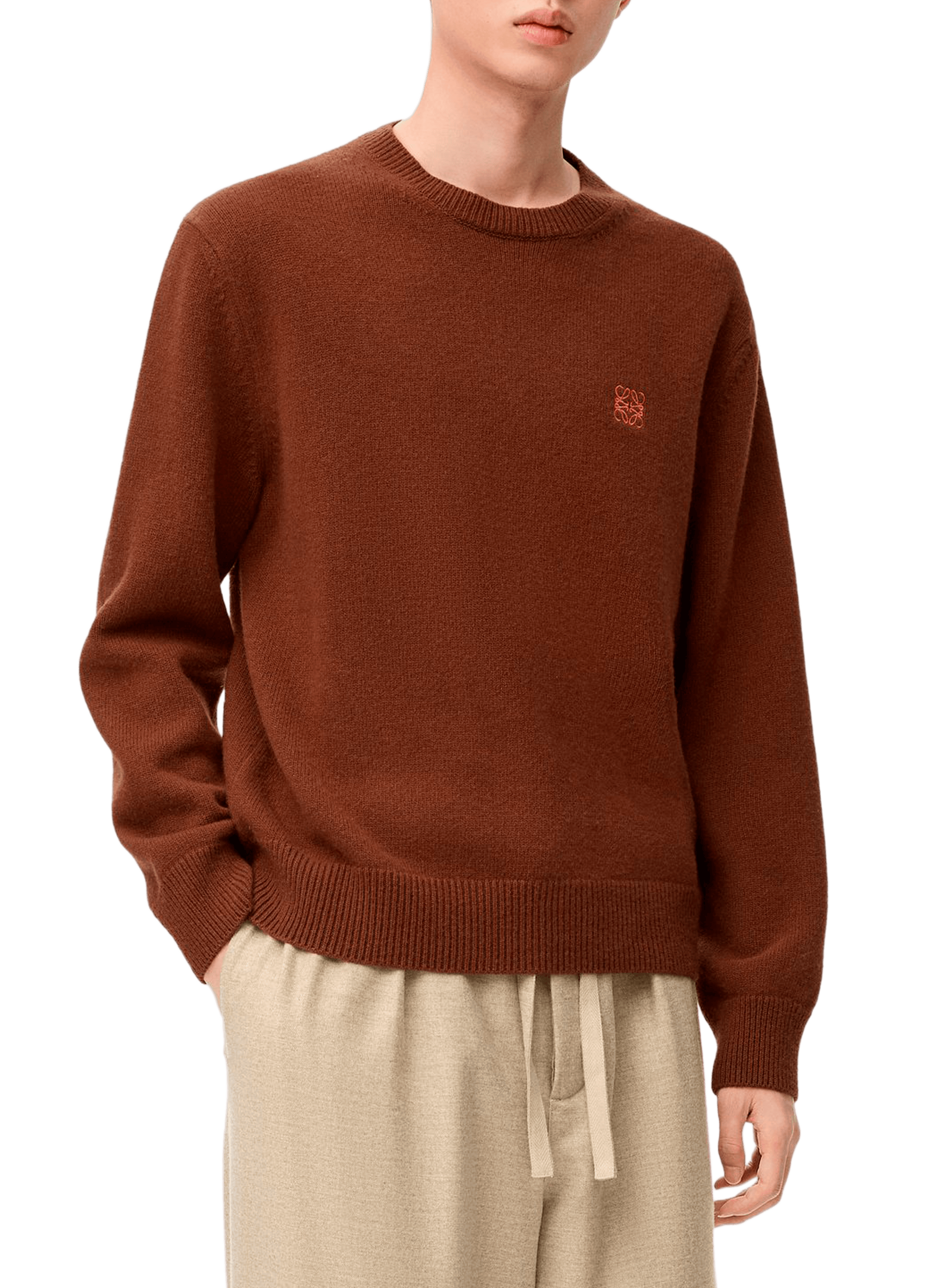 LOEWE Straight wool embroidered sweater Brown