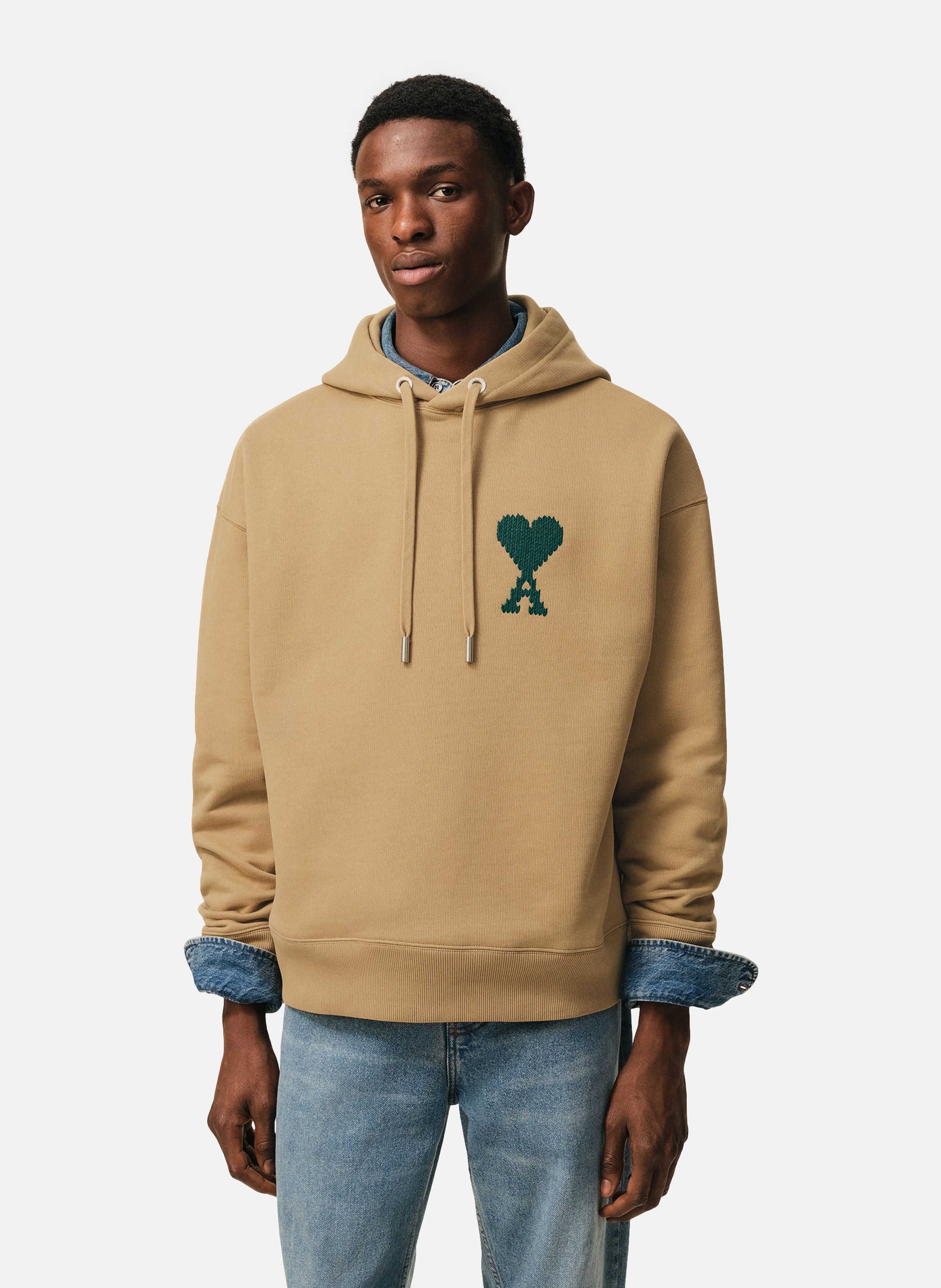 Hoodie broderie ami de coeur unisexe en coton AMI PARIS Beige