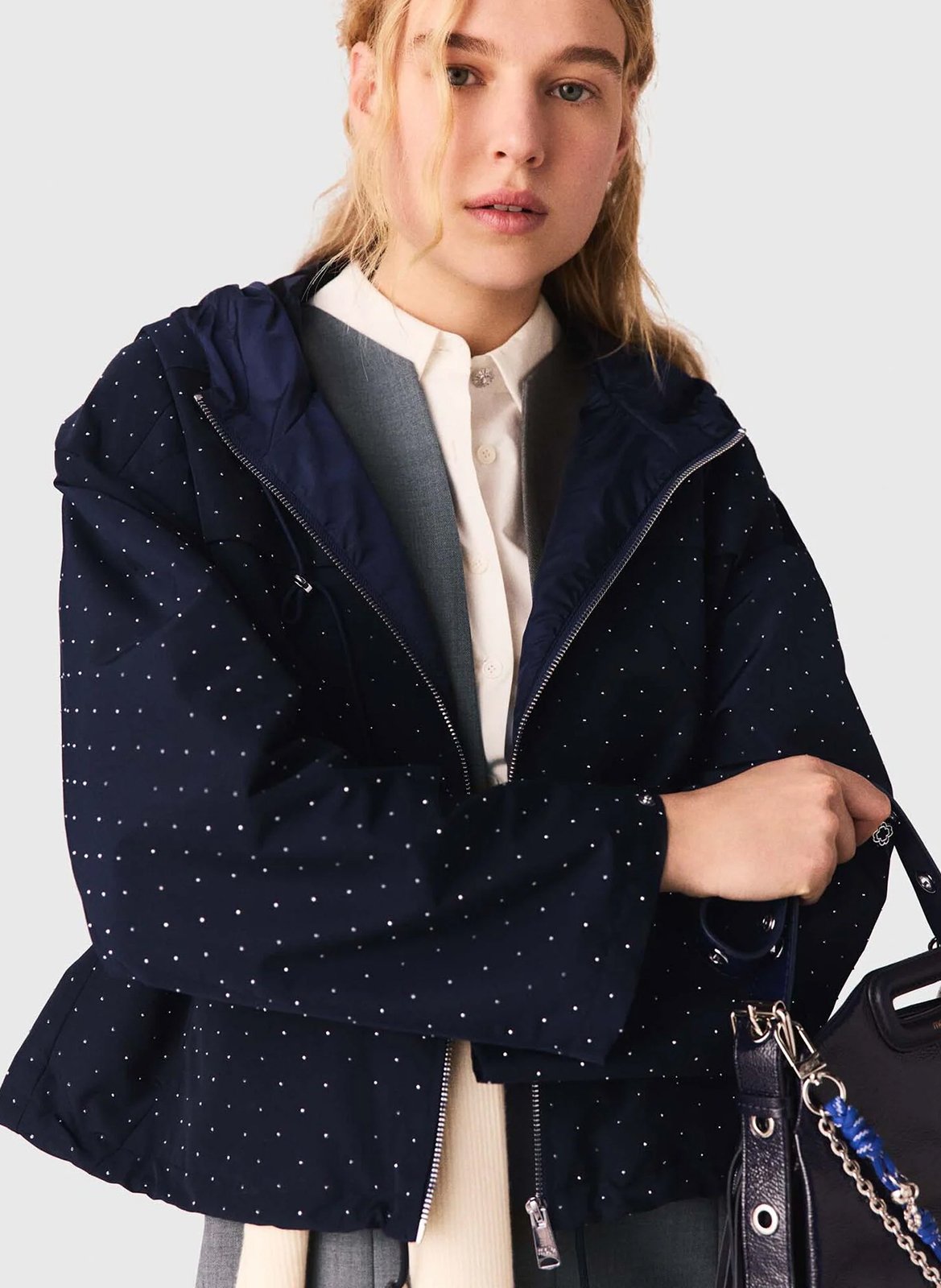 Coupe-vent droit col montant à strass MAJE Bleu