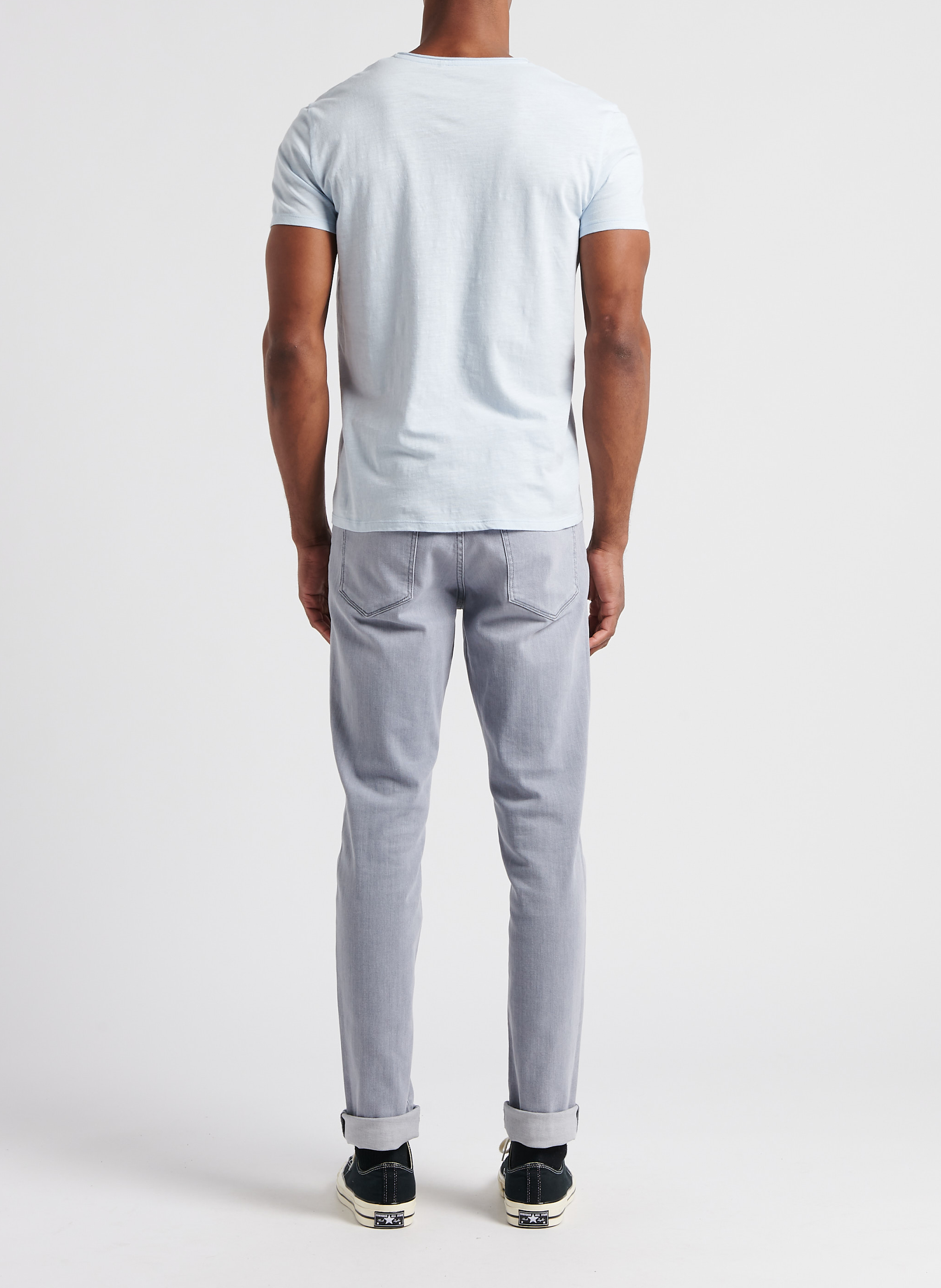 Tee-shirt col v en coton bio flammé Bleu