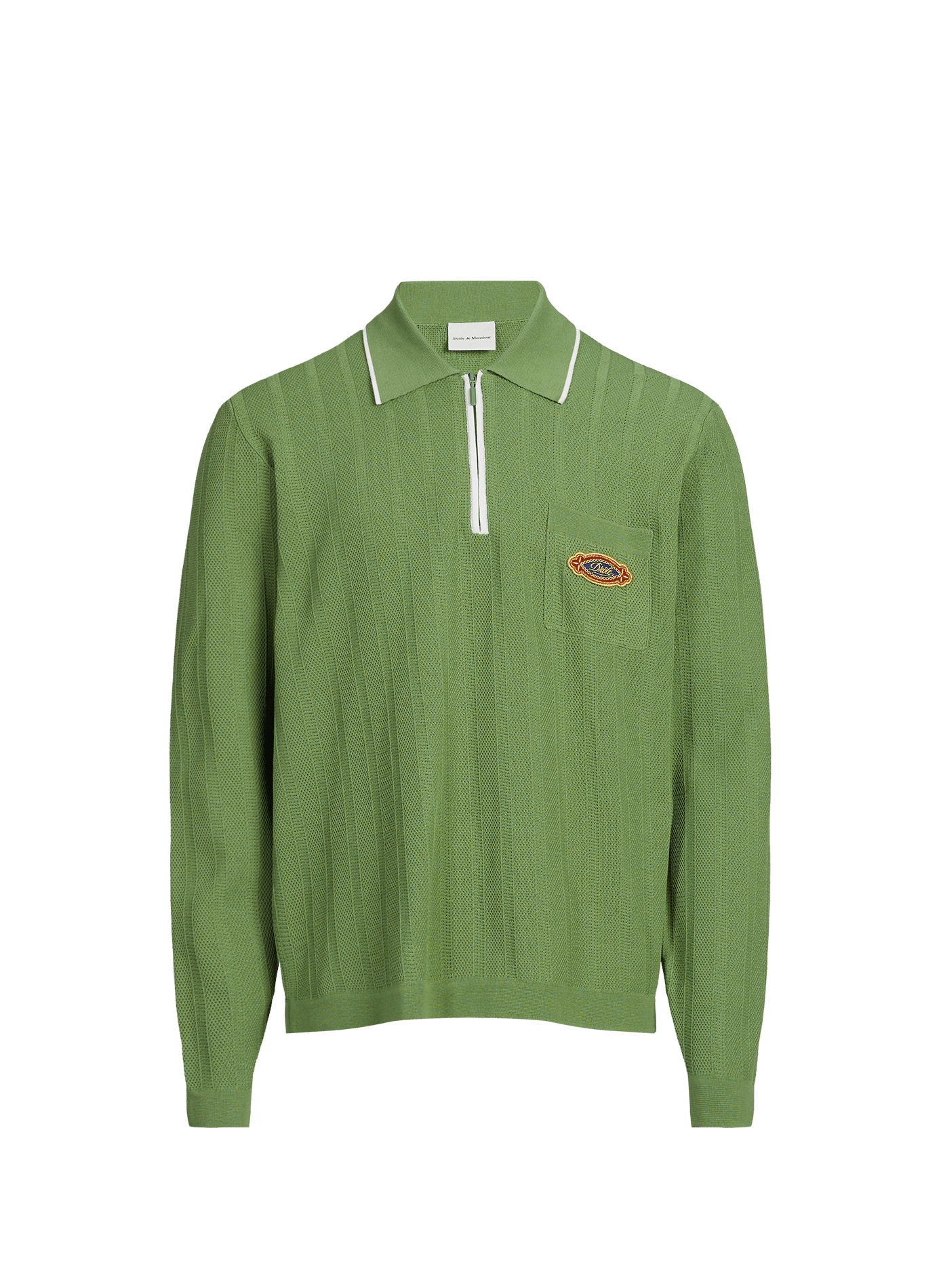 Polo col zip à manches longues en coton mélangé DROLE DE MONSIEUR Vert