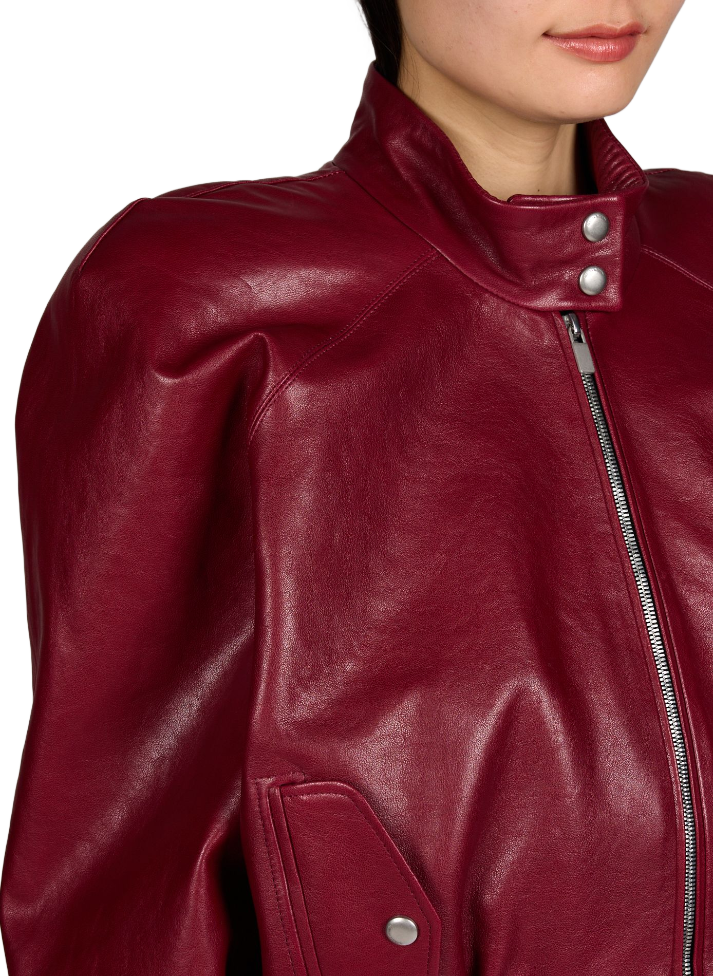 Short sheepskin leather bomber jacket MAGDA BUTRYM Red