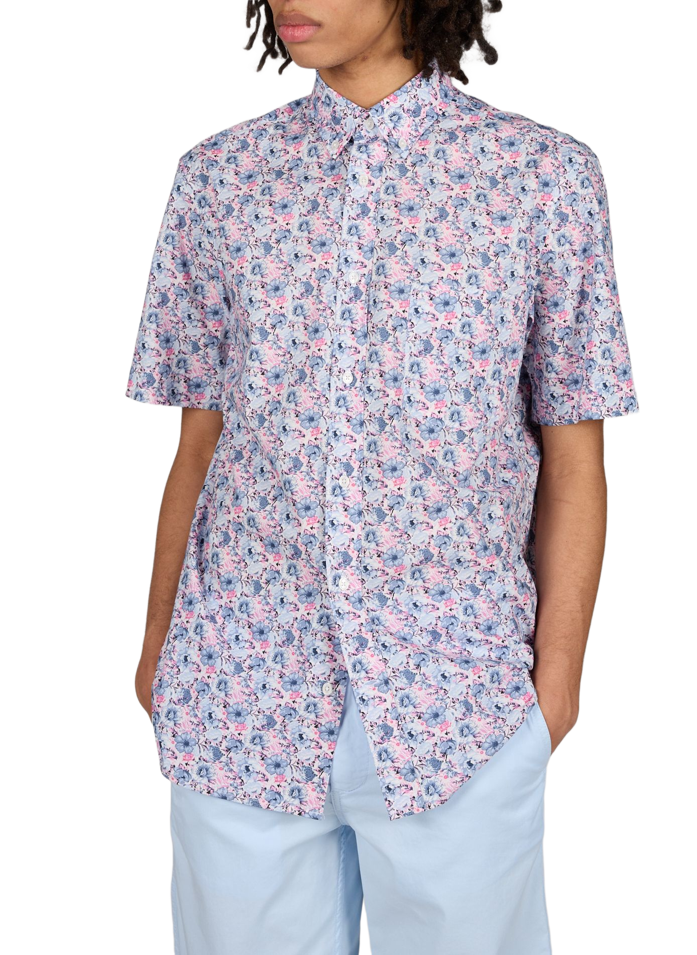 Chemise manches courtes à fleurs en coton EDEN PARK Rose