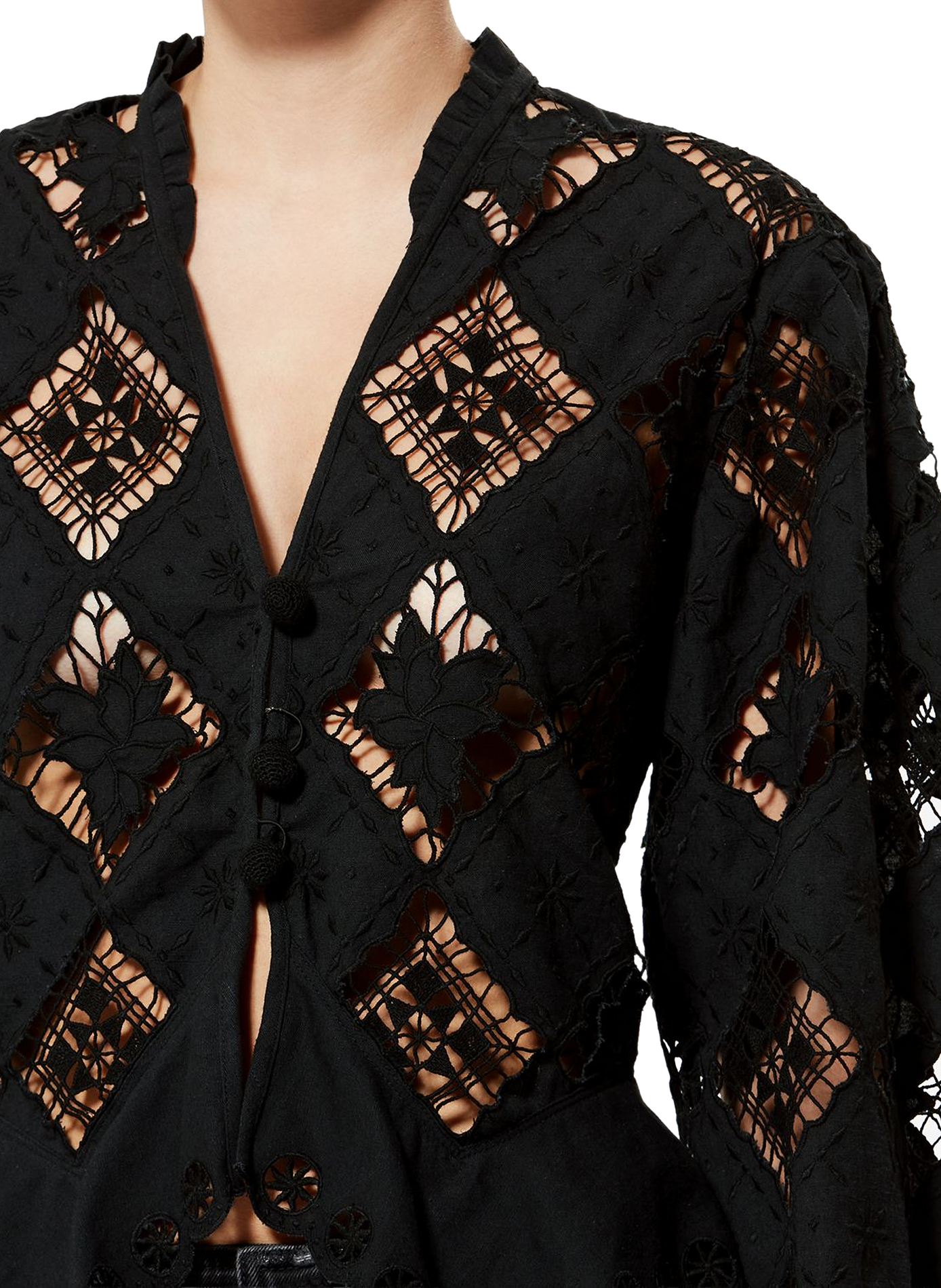 Blouse with linen and cotton embroidery ISABEL MARANT Black
