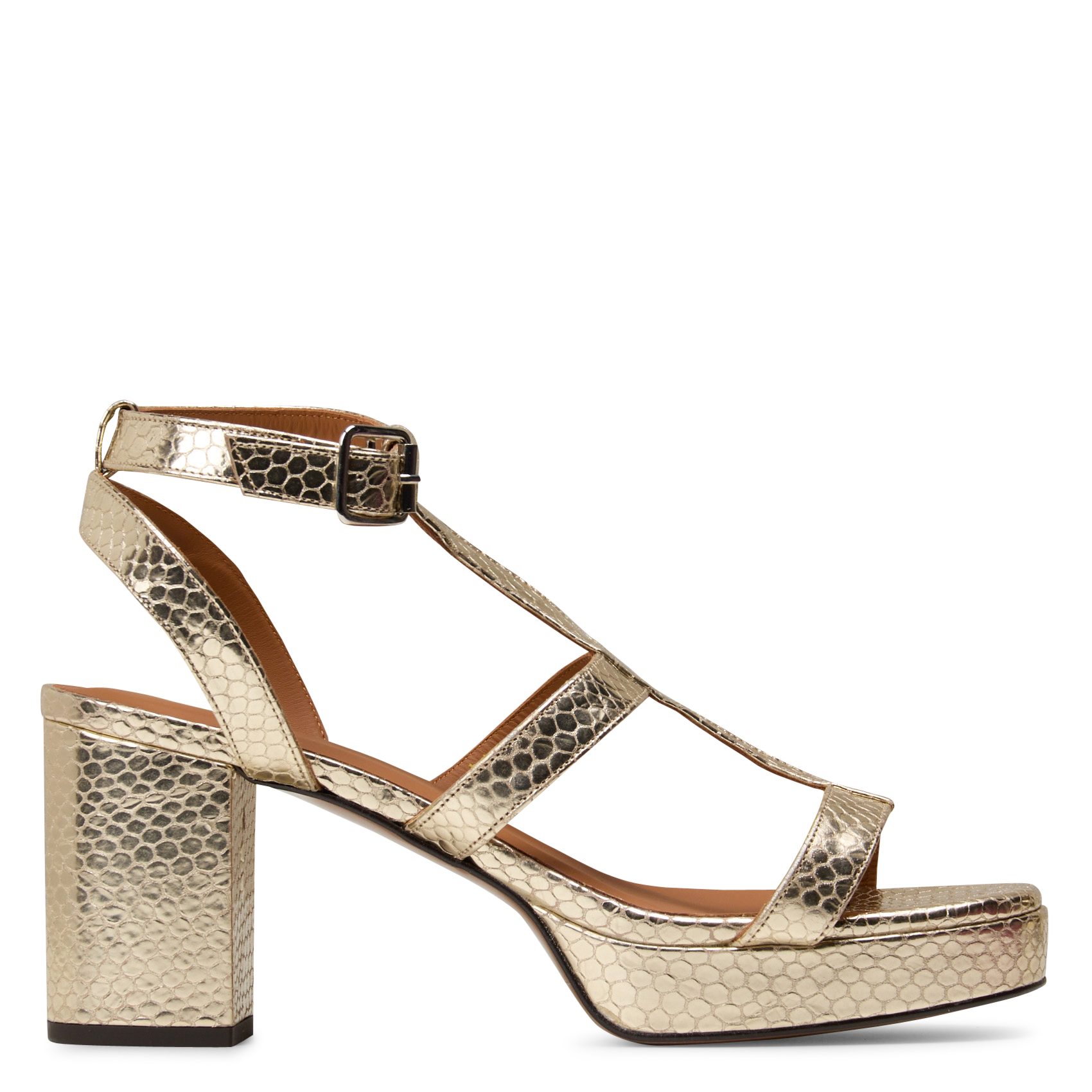 Sandales à talons en cuir métallisé n°447 RIVECOUR Doré