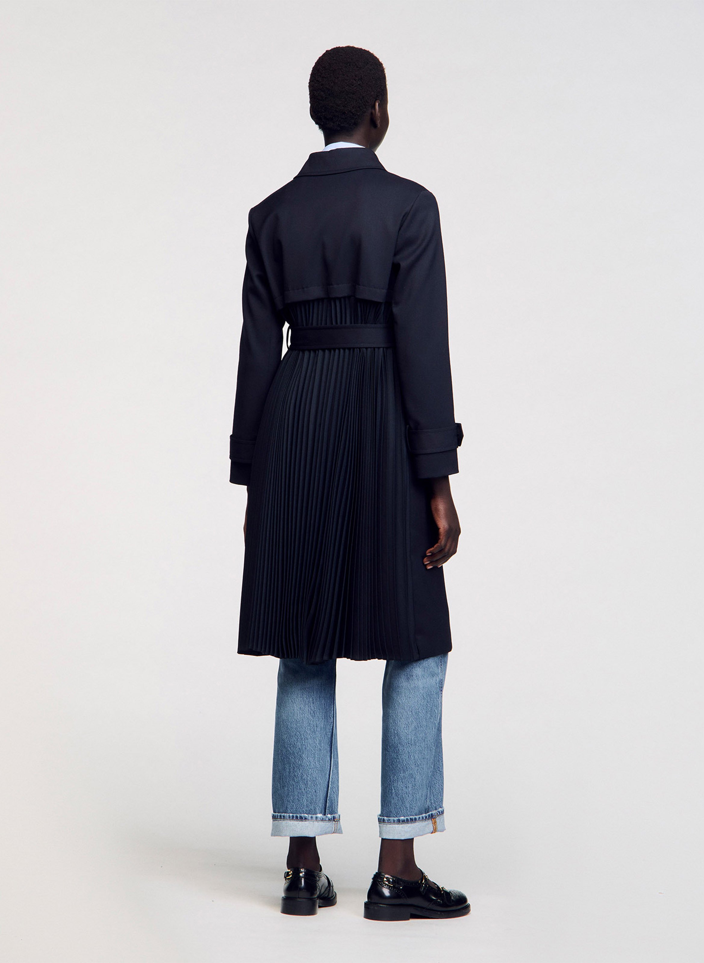 Trench col classique à empiècement plissé au dos SANDRO Bleu