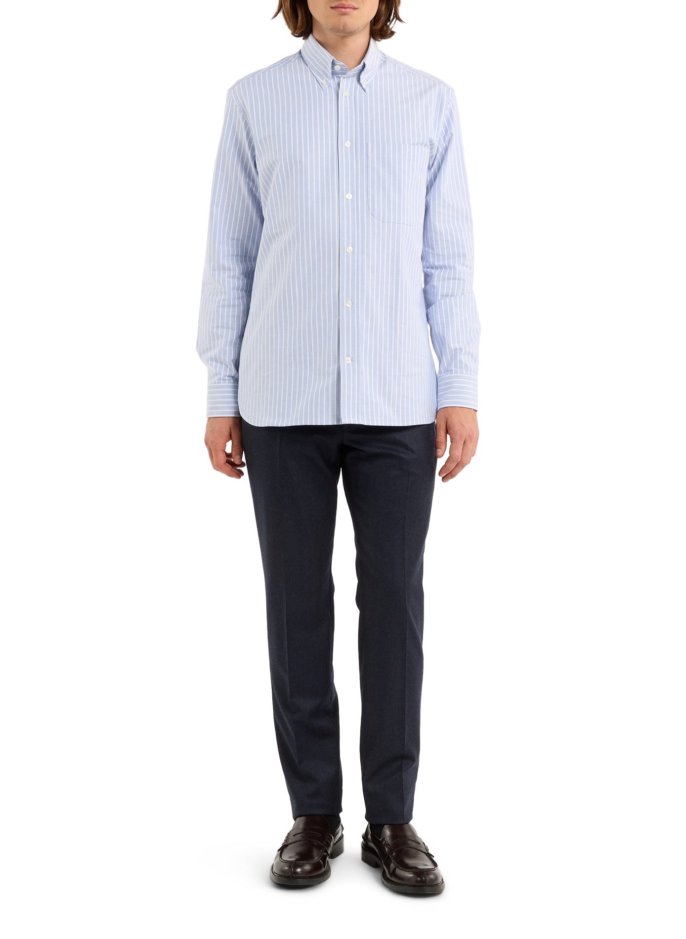 Gray American collar striped cotton shirt SAISON 1865 Blue