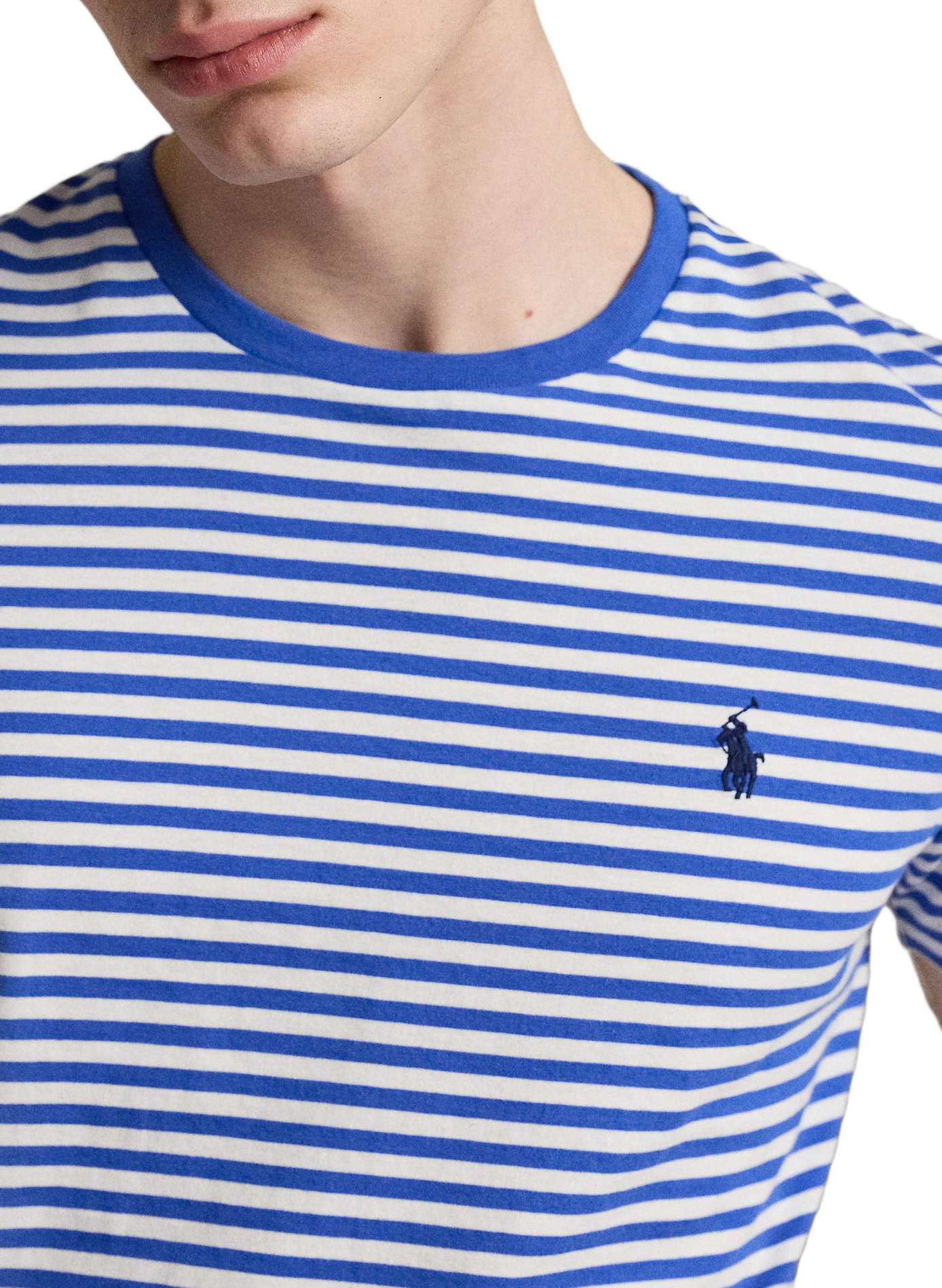 Tee-shirt droit col rond en coton rayé POLO RALPH LAUREN Bleu