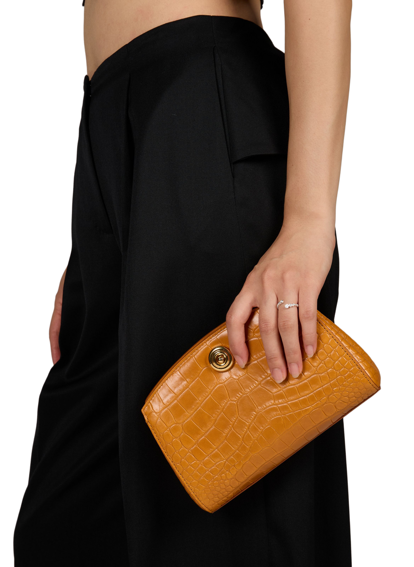 Crocodile-embossed leather clutch LIFFNER Brown