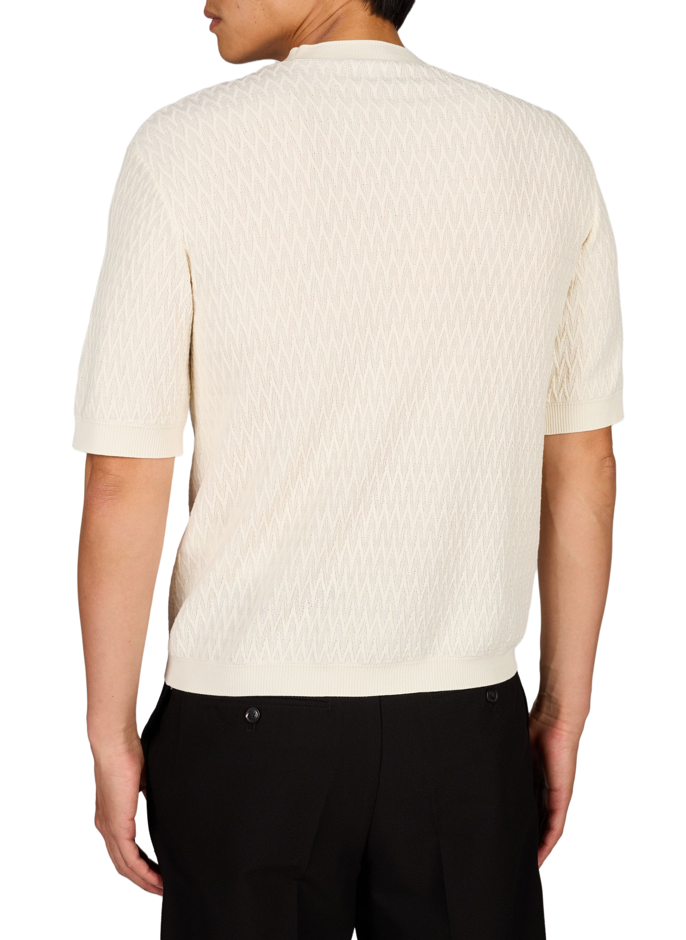 Pull à manches courtes à chevrons en maille de coton EMPORIO ARMANI Blanc