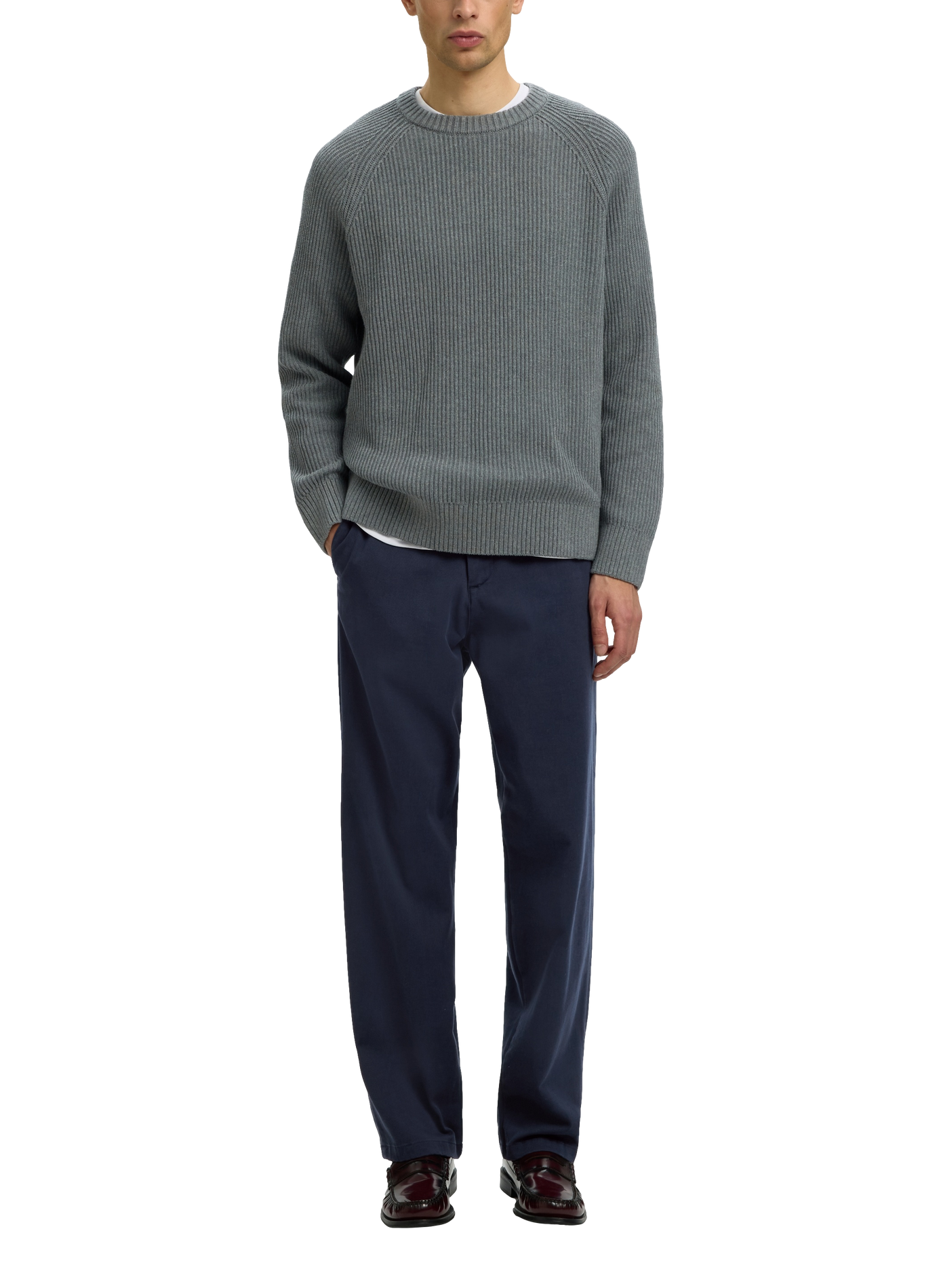 Pantalon droit en coton mélangé SELECTED Bleu