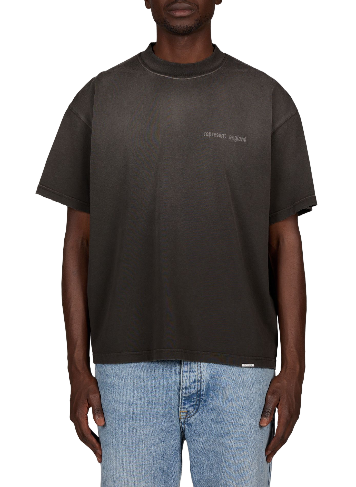 Bedrucktes T-Shirt mit Rundhalsausschnitt aus Baumwolle REPRESENT Grau