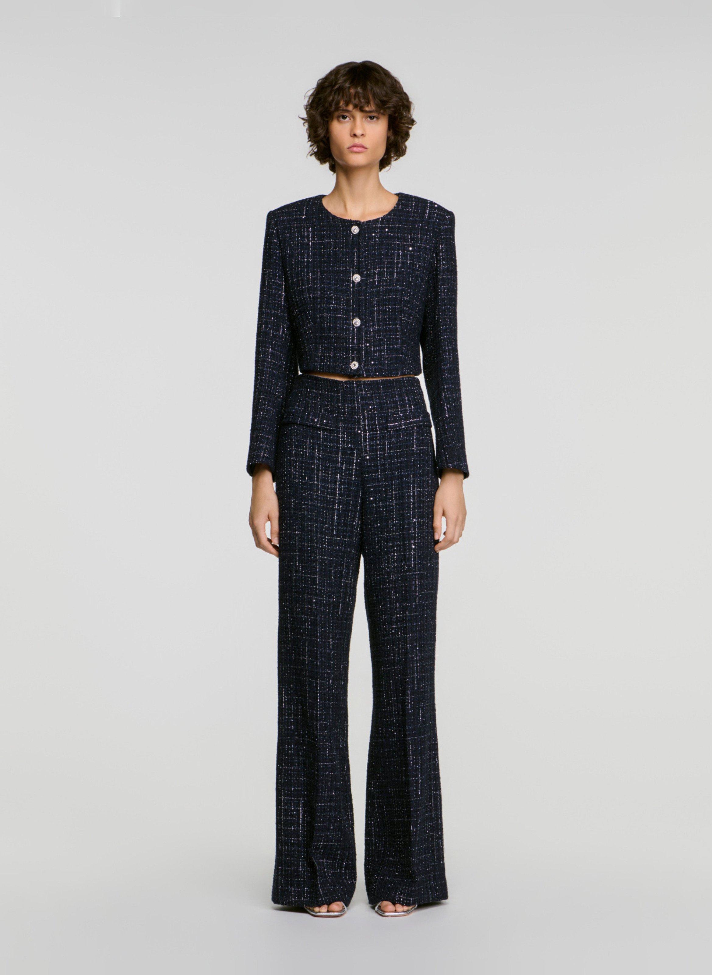 Pantalon patte d'eph en tweed SANDRO Bleu