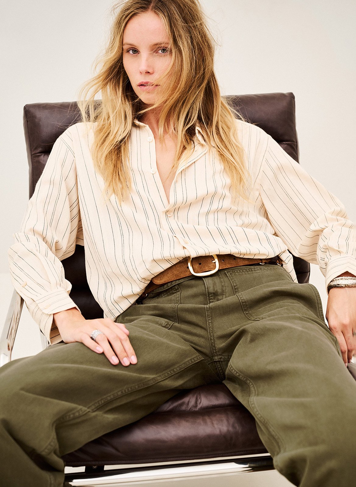 Chemise droite rayée en coton sisa BA&SH Beige
