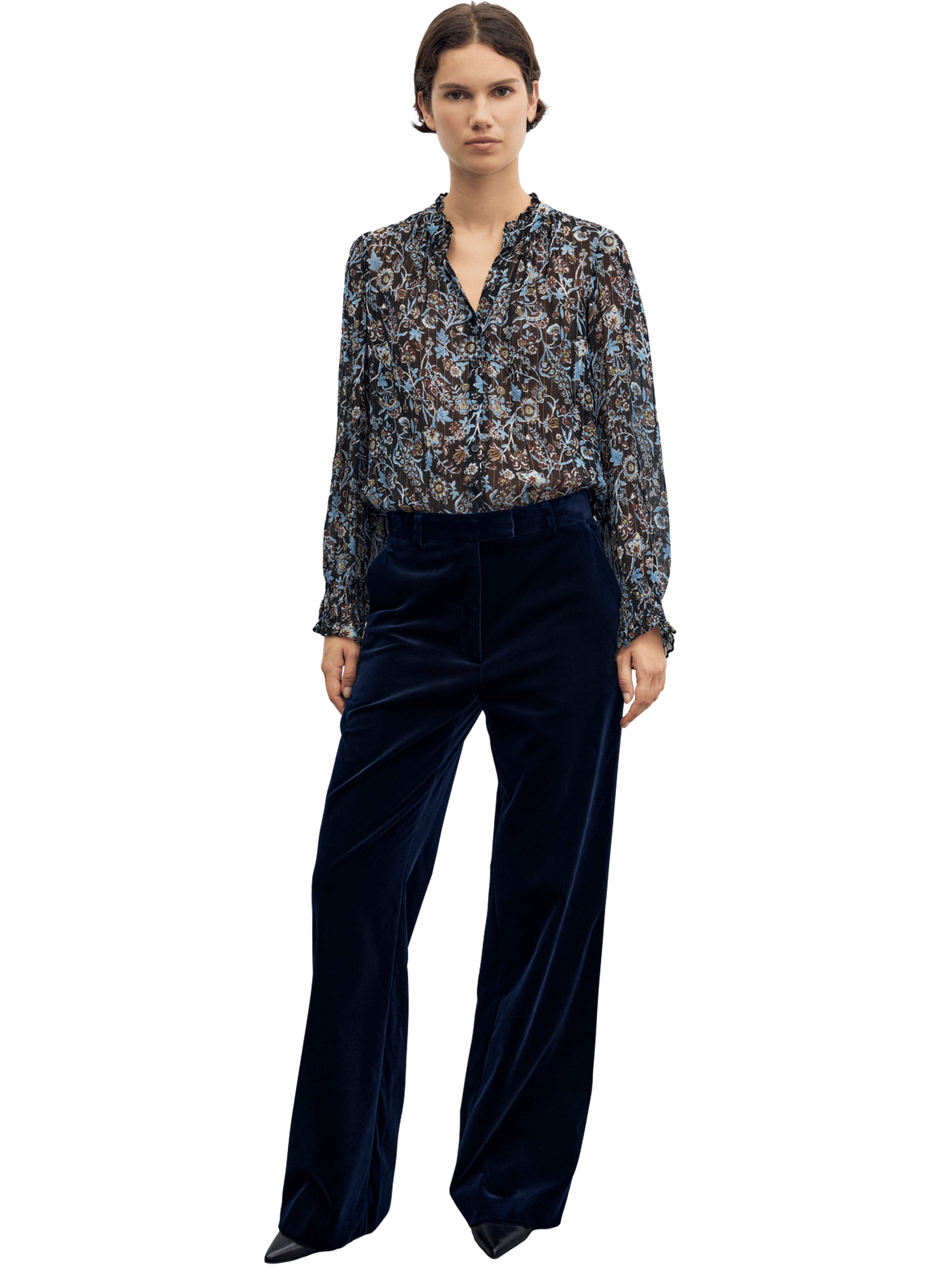 Pantalon large de tailleur en velours - mya GERARD DAREL Bleu