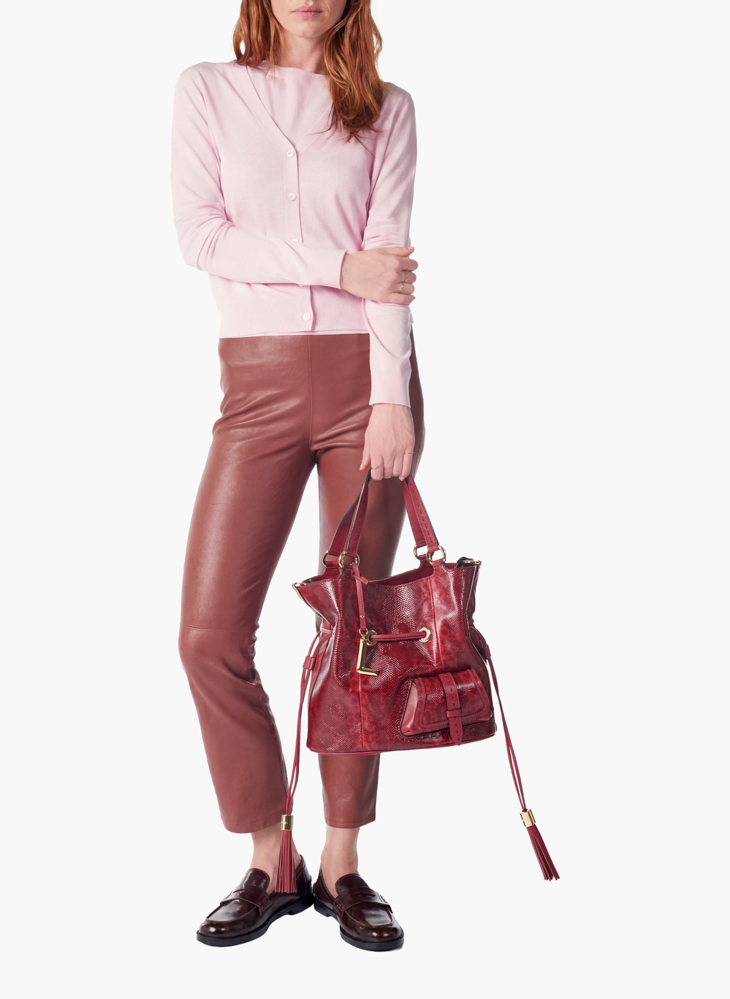 Sac seau premier flirt de lancel en animation 150y karung : karung & cuir de vachette lisse LANCEL Rouge