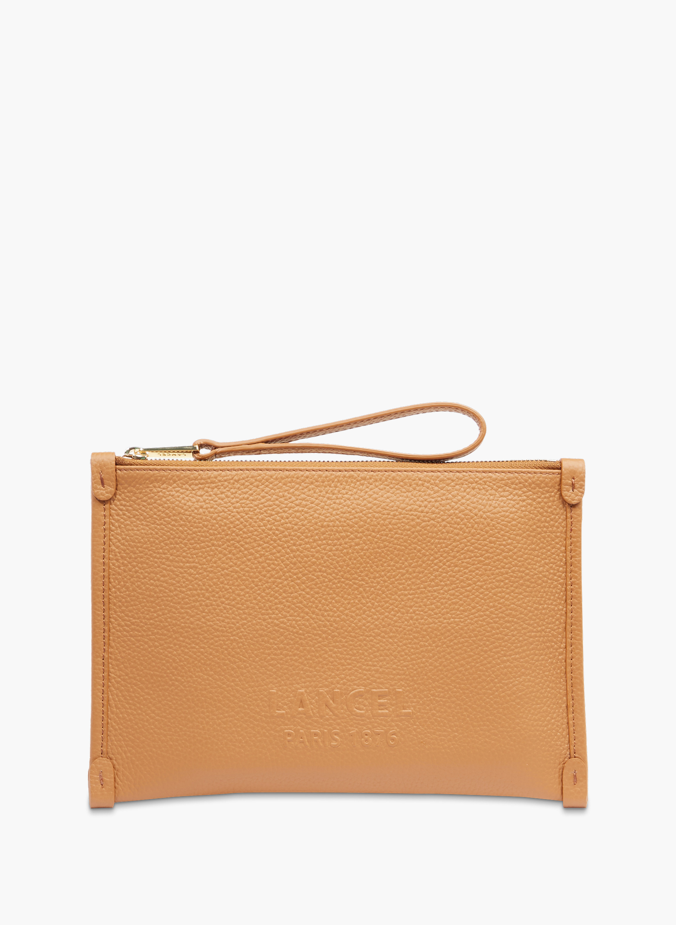 Pochette zippée s avec dragonne jour de lancel en cuir  Camel