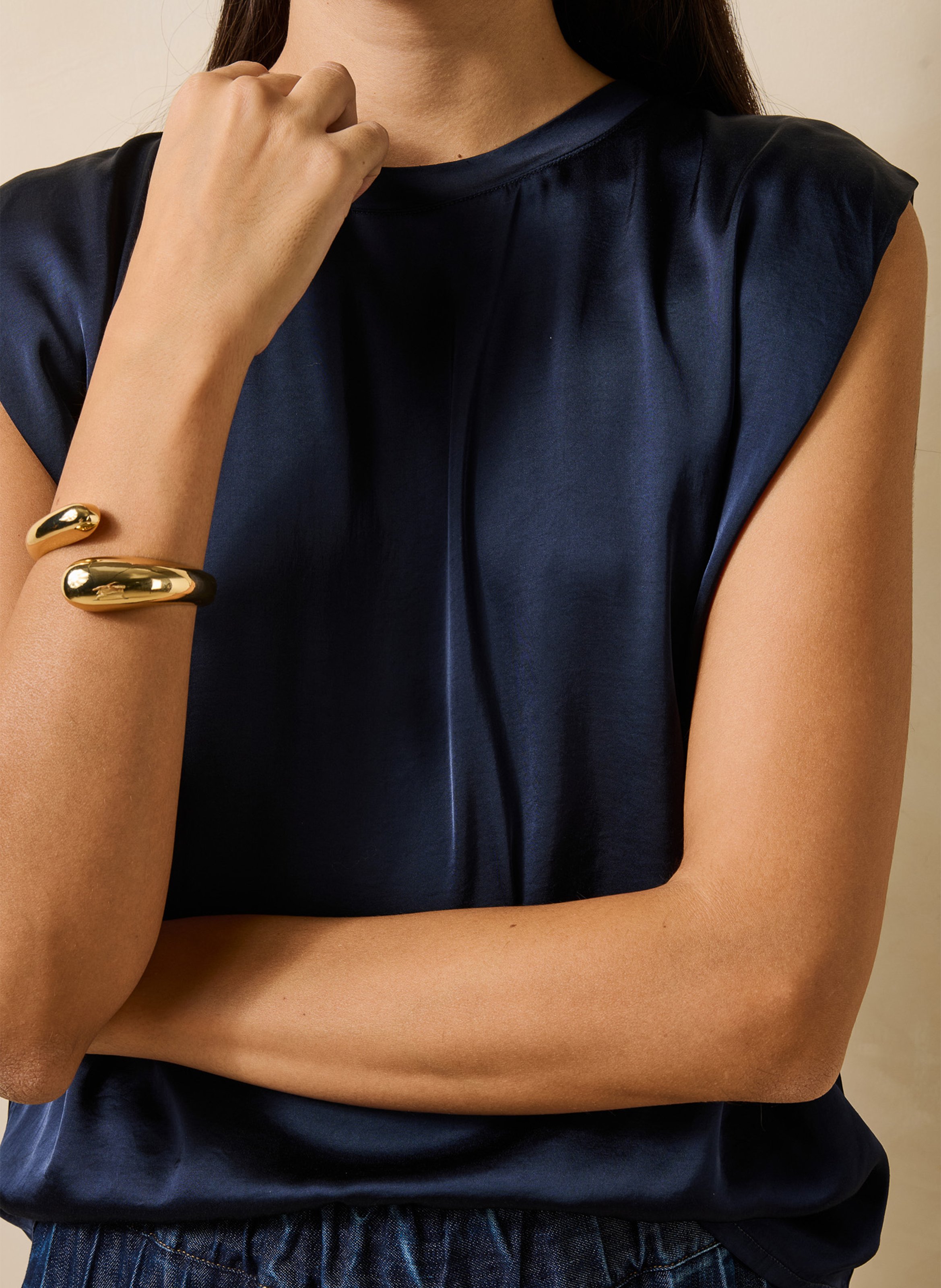 Effen satijnen mouwloze top LA FEE MARABOUTEE Blauw
