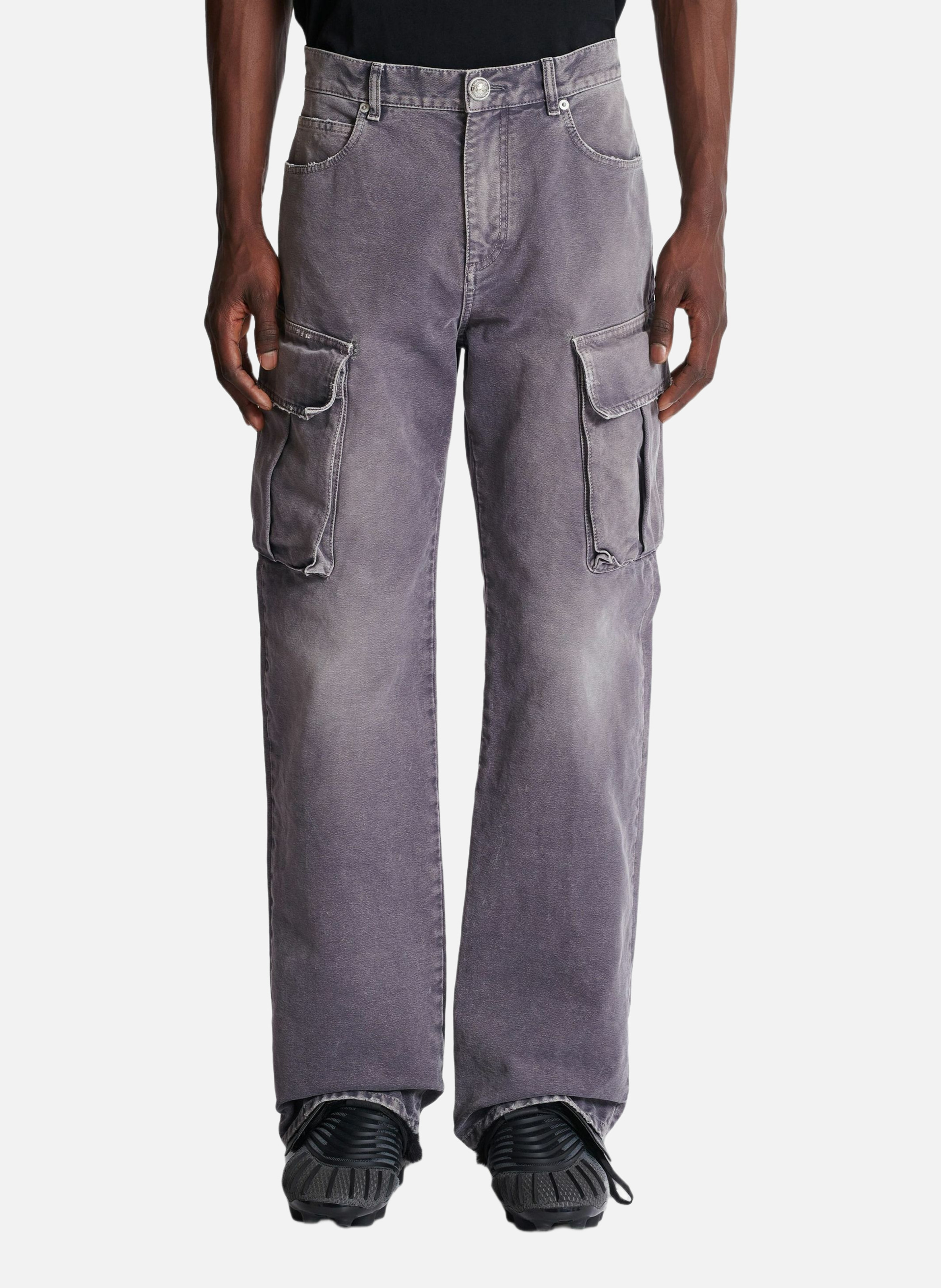 Jean loose cargo en denim BALMAIN Gris