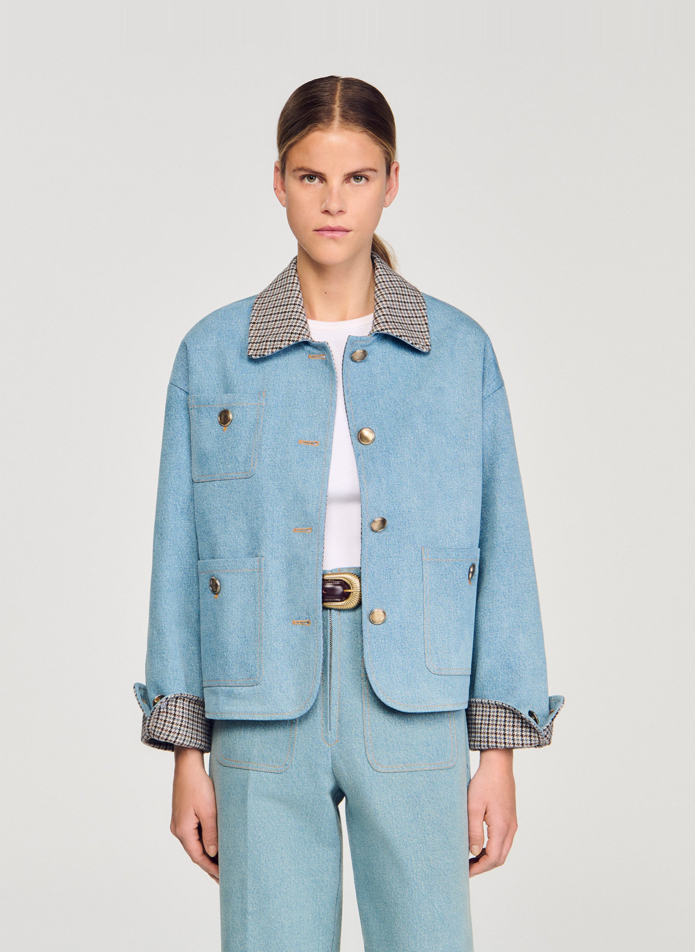 Blouson col classique en coton SANDRO Bleu