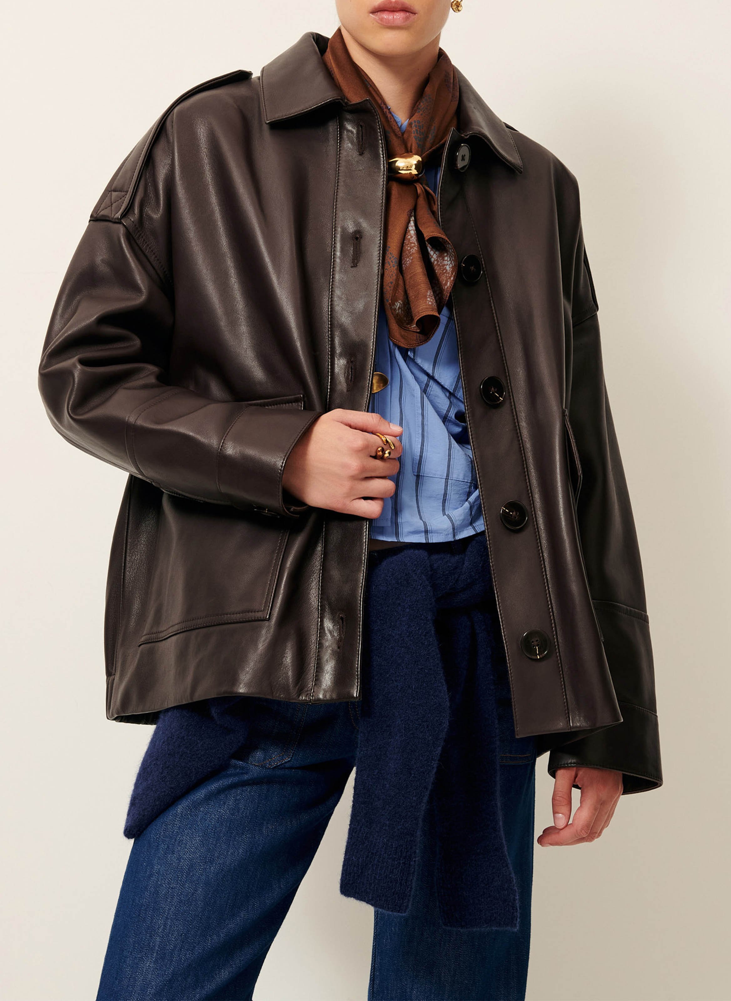Veste ample boutonnée en cuir harriboyd Marron