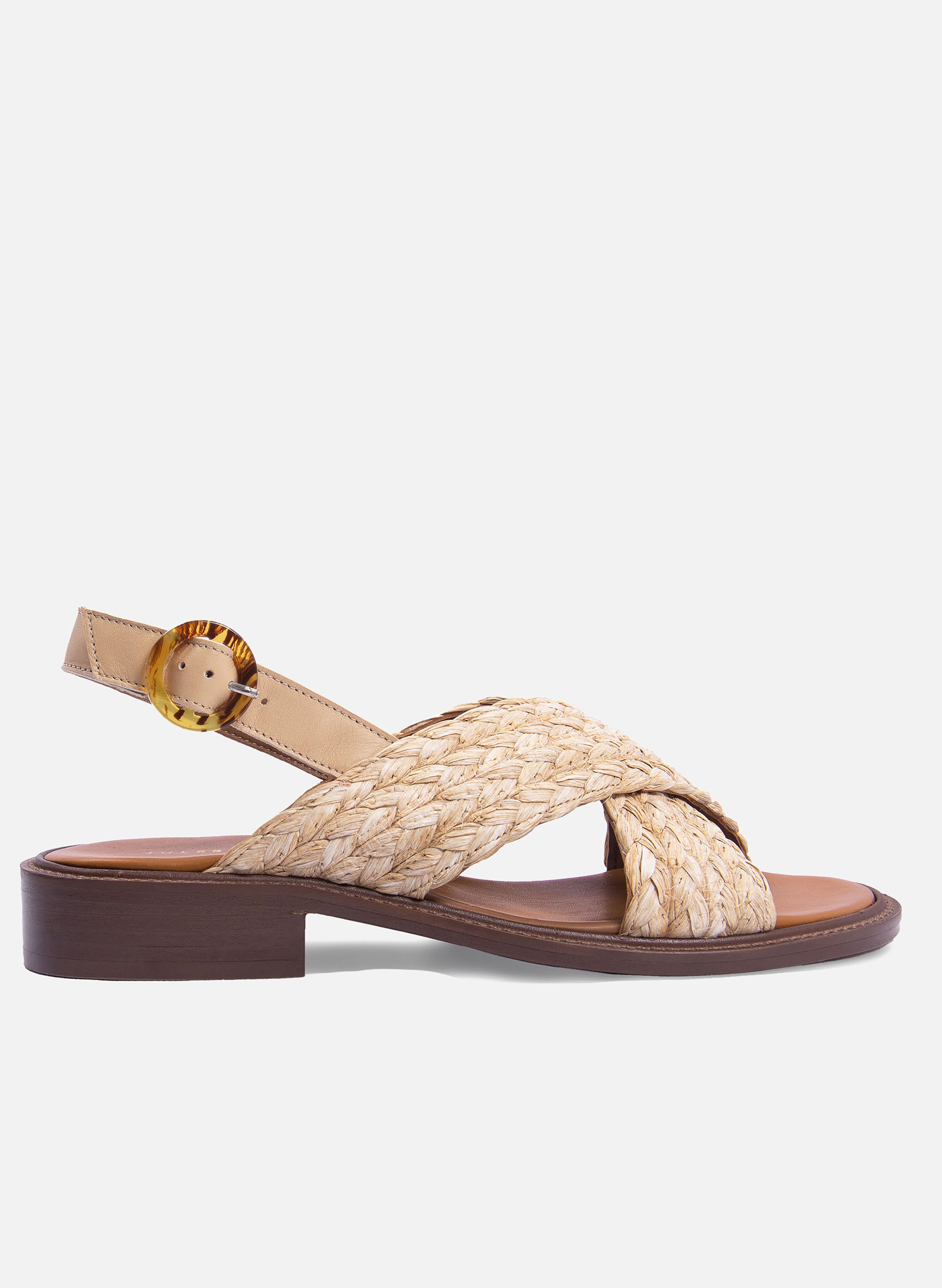 Sandales plates boucle écaille rafia JULES & JENN Beige