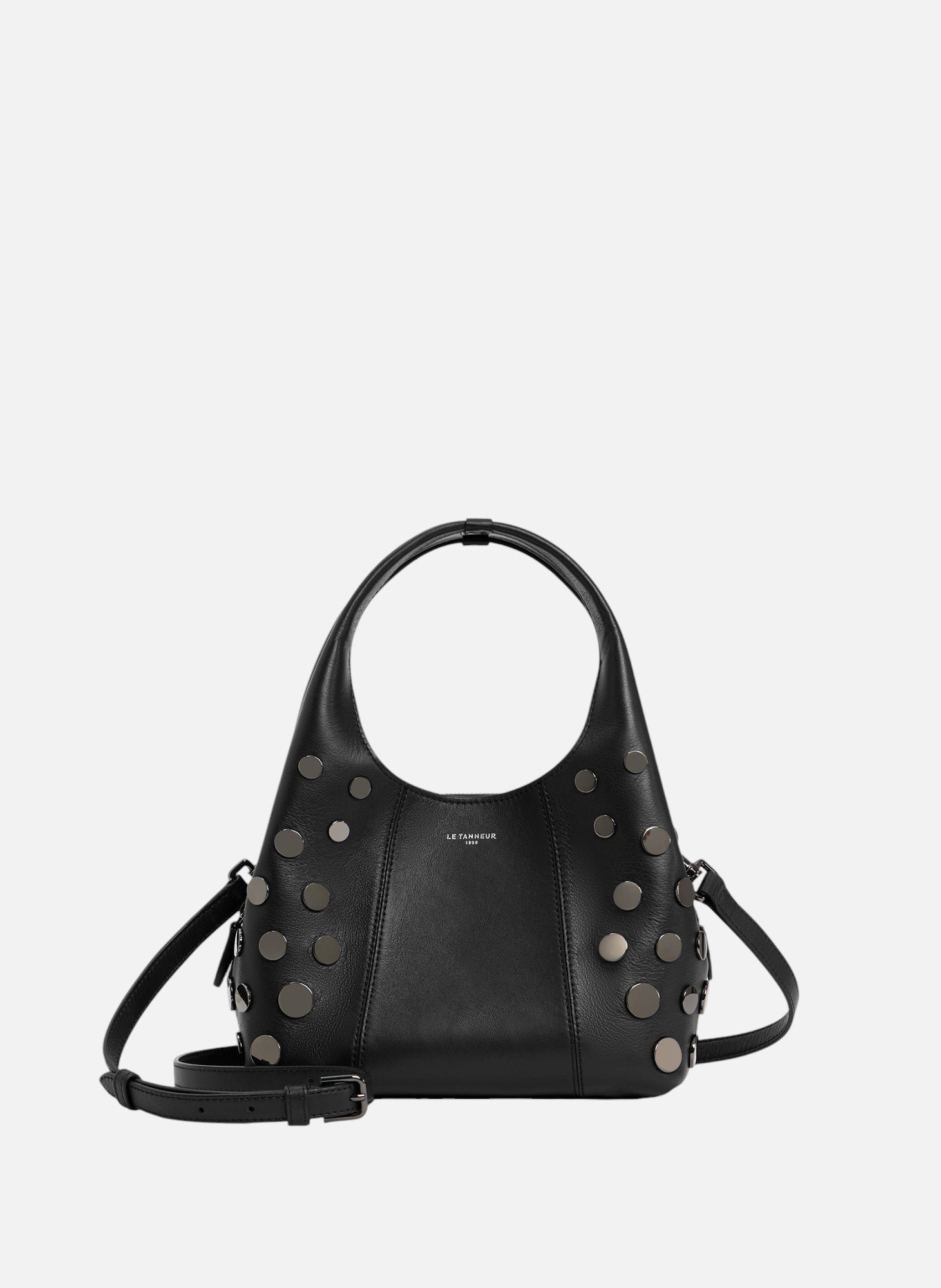 Petit sac à main juliette en cuir lisse avec studs NoirLE TANNEUR