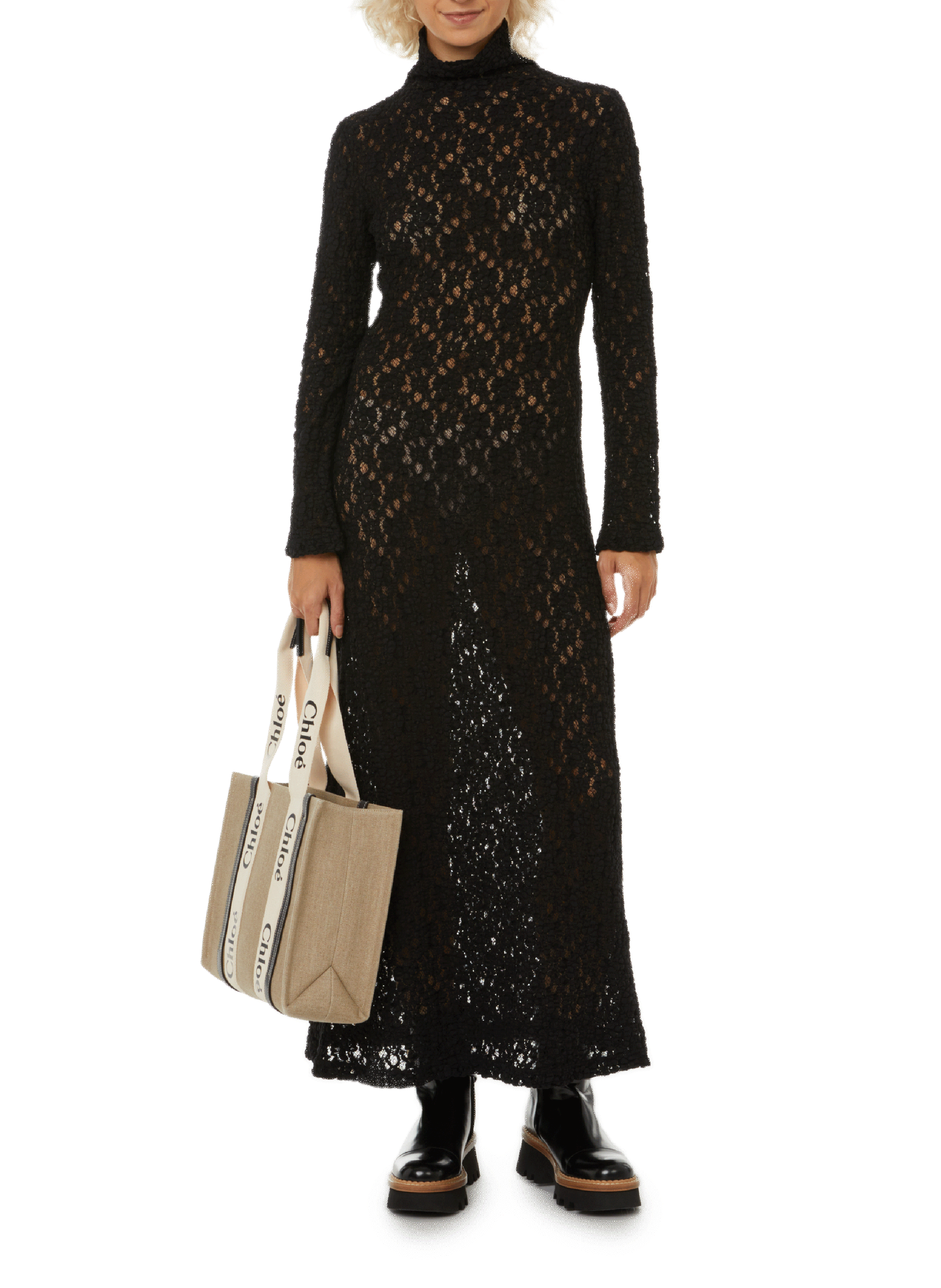 Sac cabas moyen Woody en lin CHLOÉ Blanc