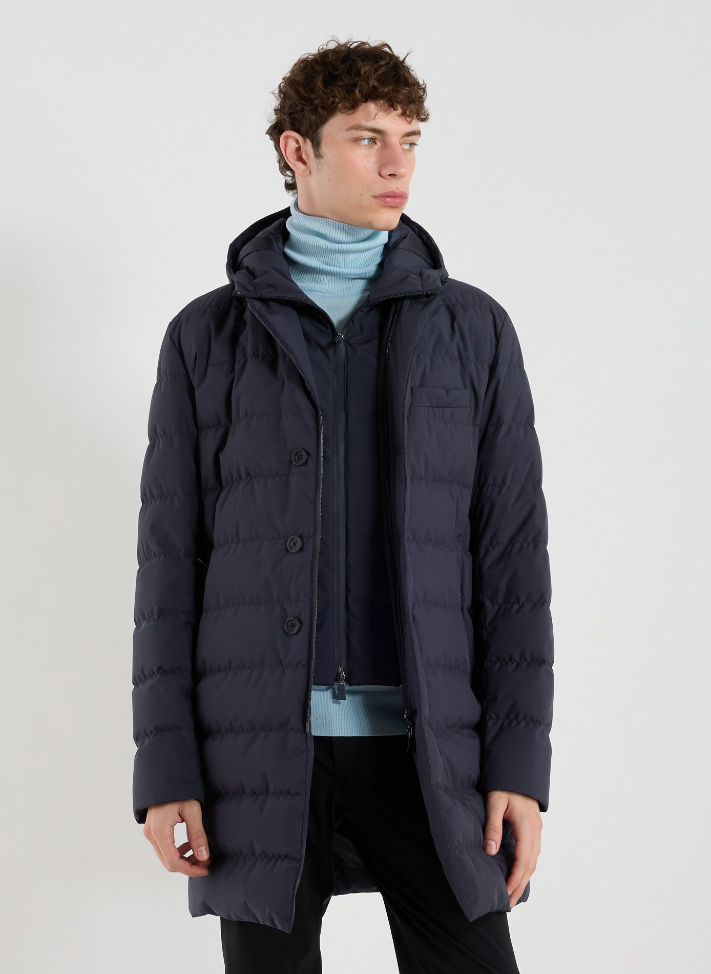 HERNO Quilted mid-length hooded puffer jacket Blue