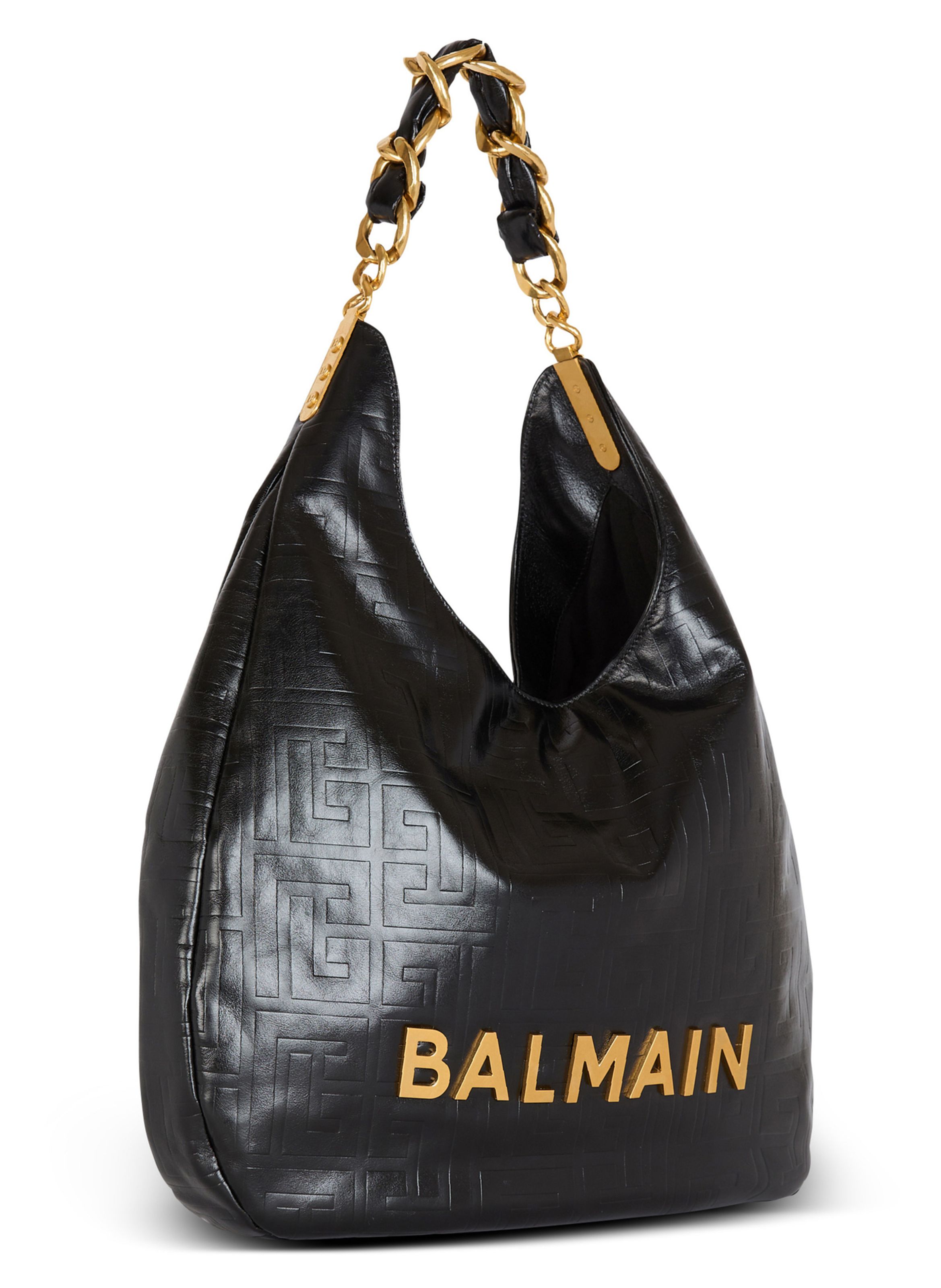 Sac cabas 1945 soft hobo en cuir froissé monogrammé BALMAIN Noir