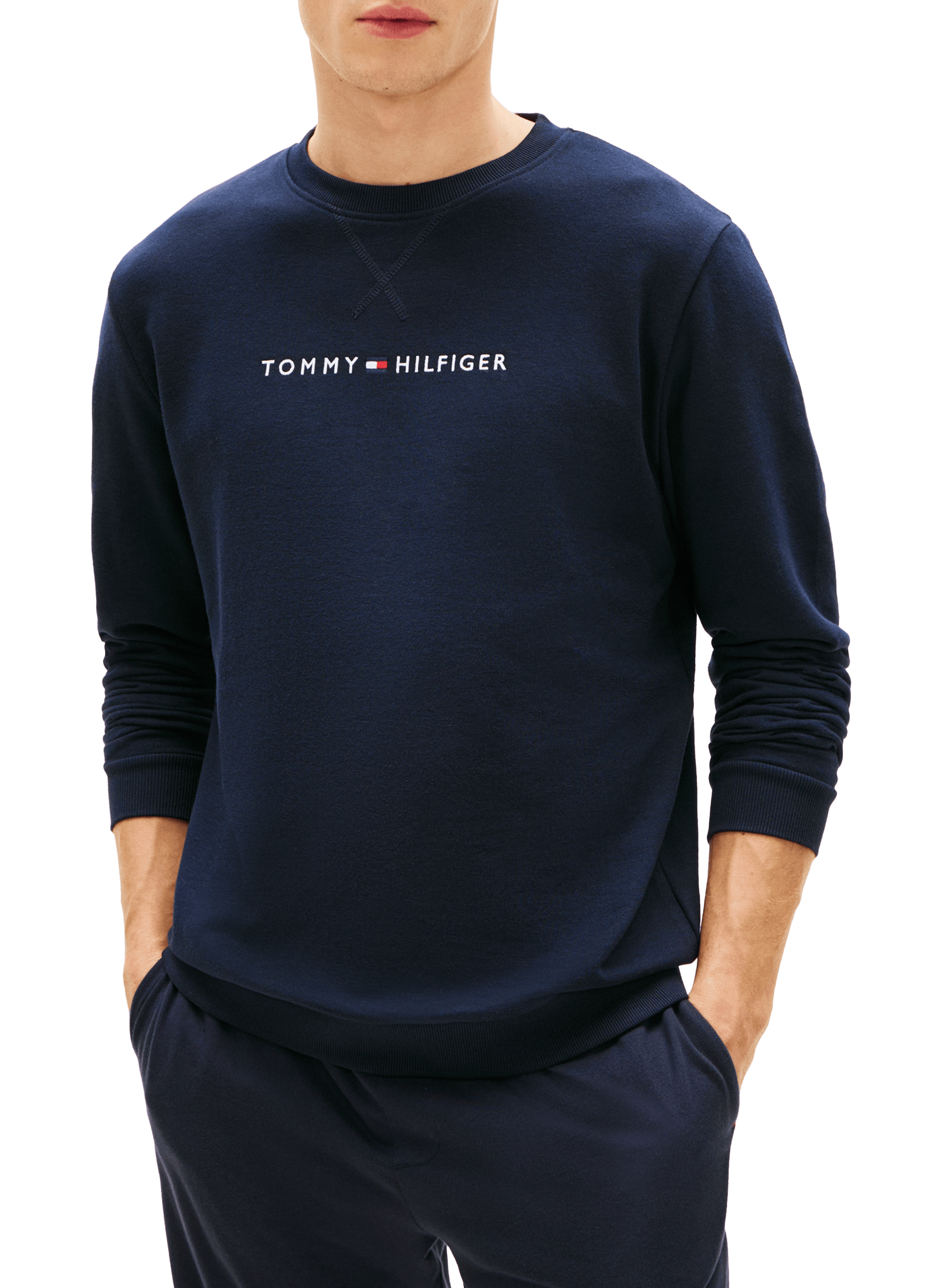 TOMMY HILFIGER Sweatshirt droit brodé en coton mélangé Bleu