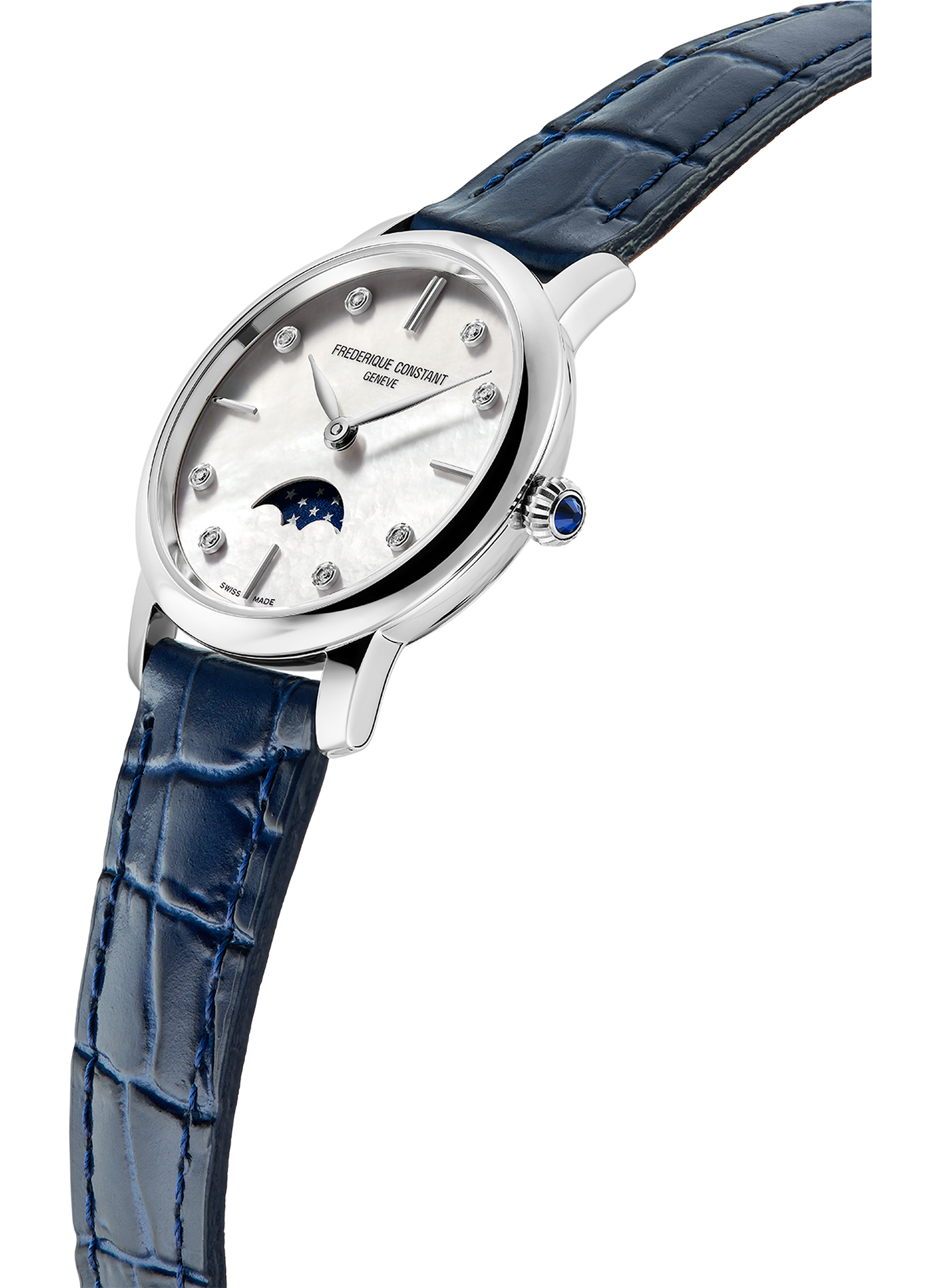 Montre quartz Slimline Ladies Moonphase bracelet en cuir FREDERIQUE CONSTANT Noir